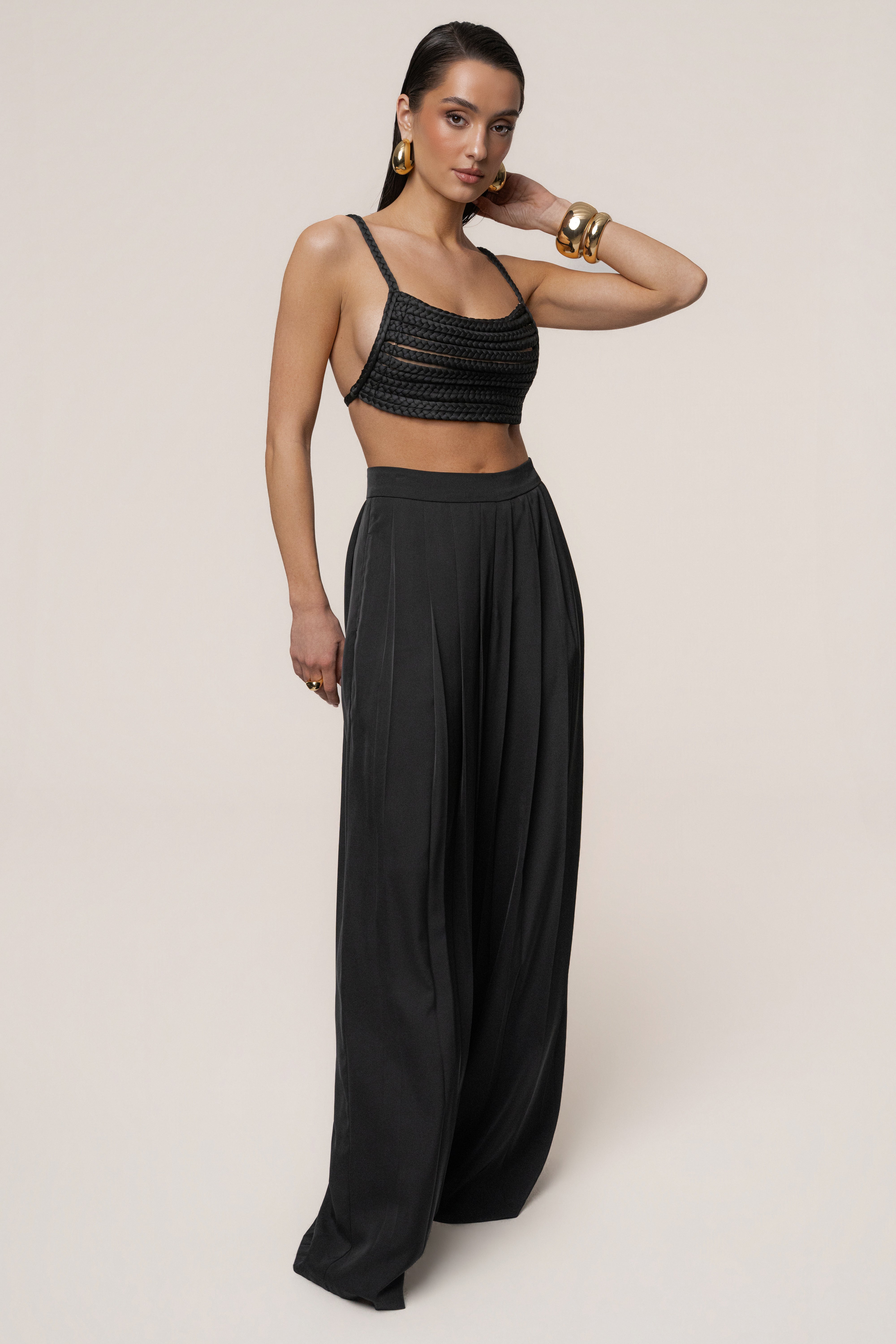 Black Sofie Braided Top - JLUXLABEL