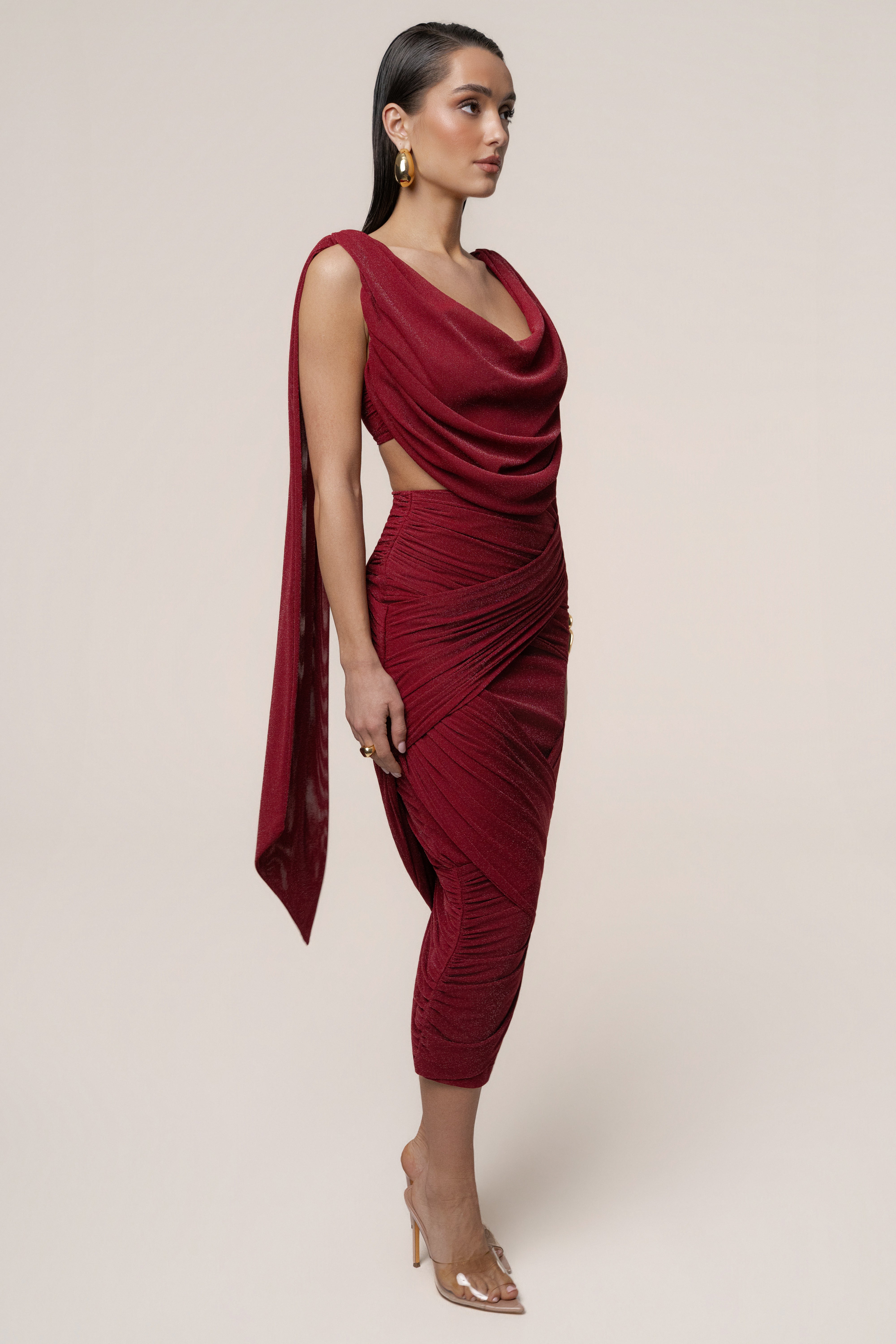 Red Divine Drape Skirt Set - JLUXLABEL