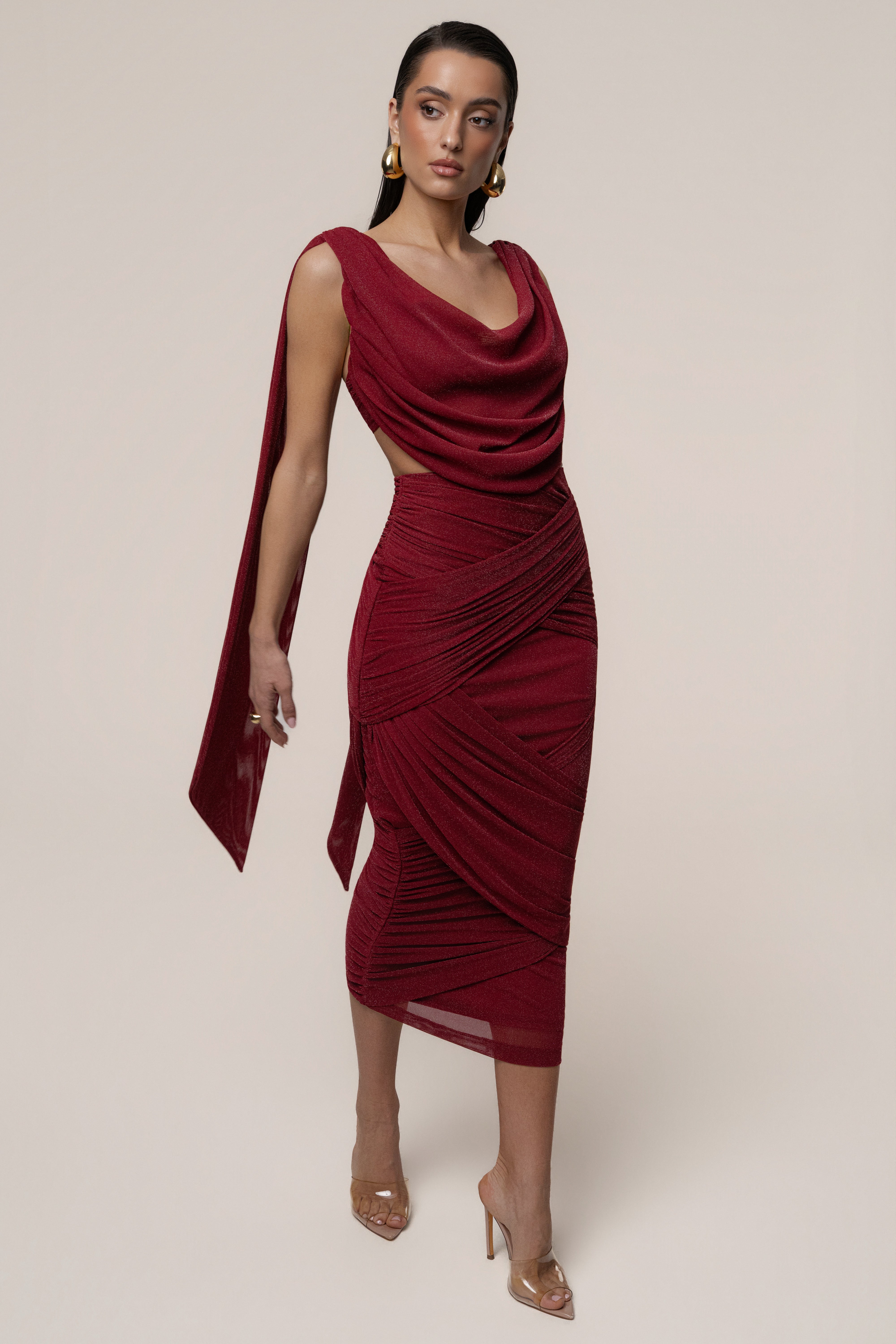 Red Divine Drape Skirt Set - JLUXLABEL