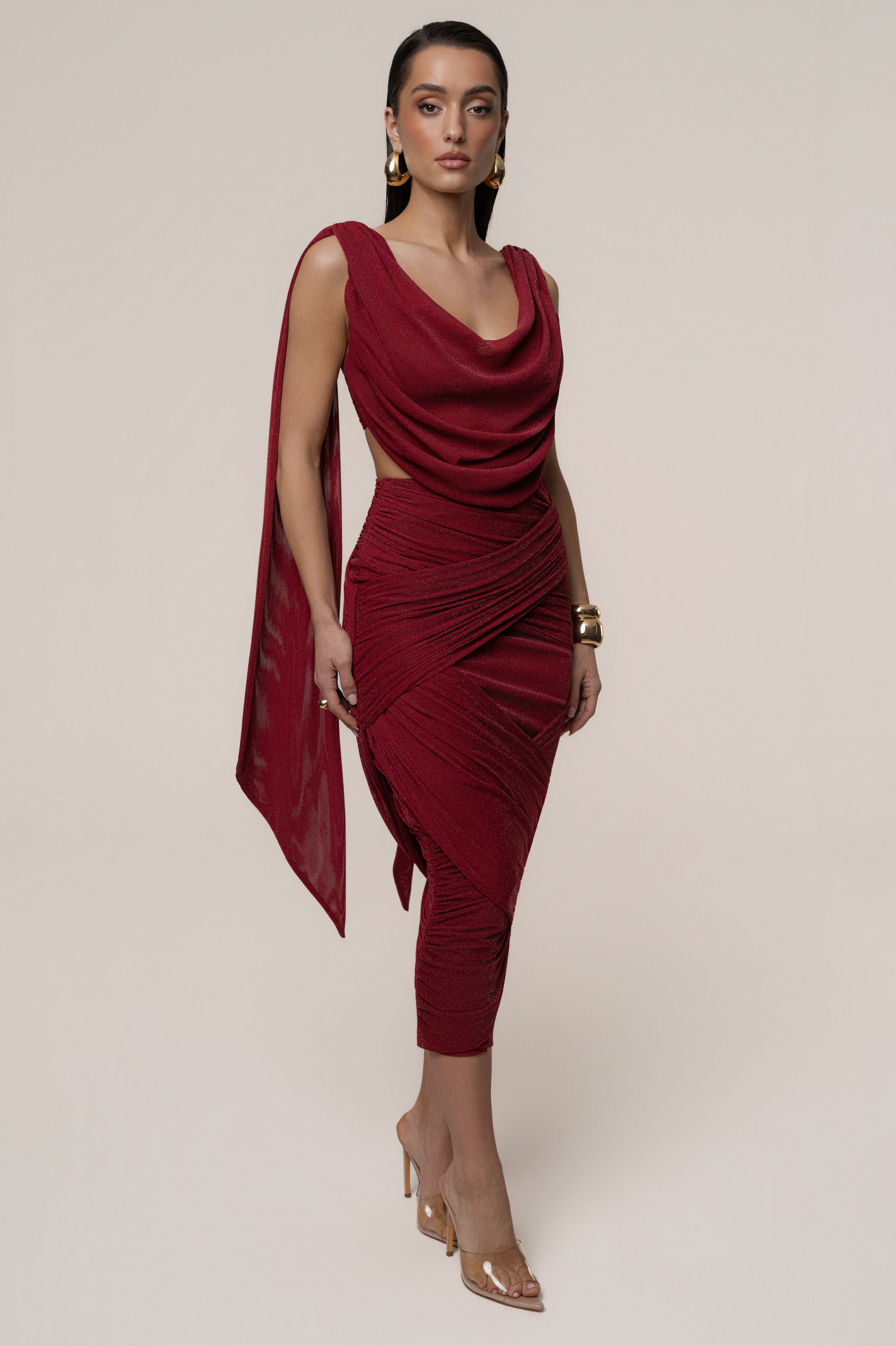 Red Divine Drape Skirt Set - JLUXLABEL