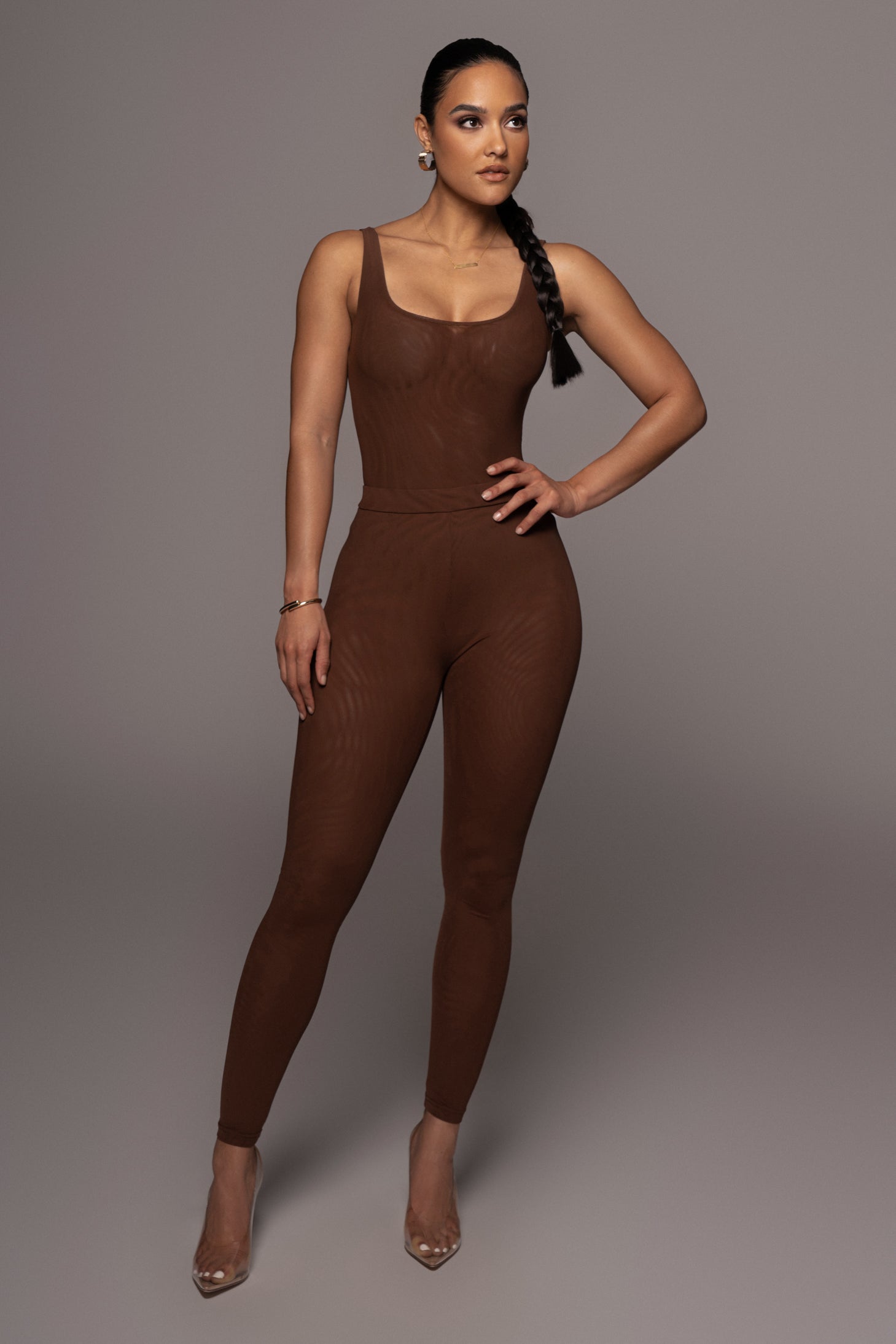 Chocolate Mesh Essentials Tank Bodysuit Undergarment - JLUXLABEL