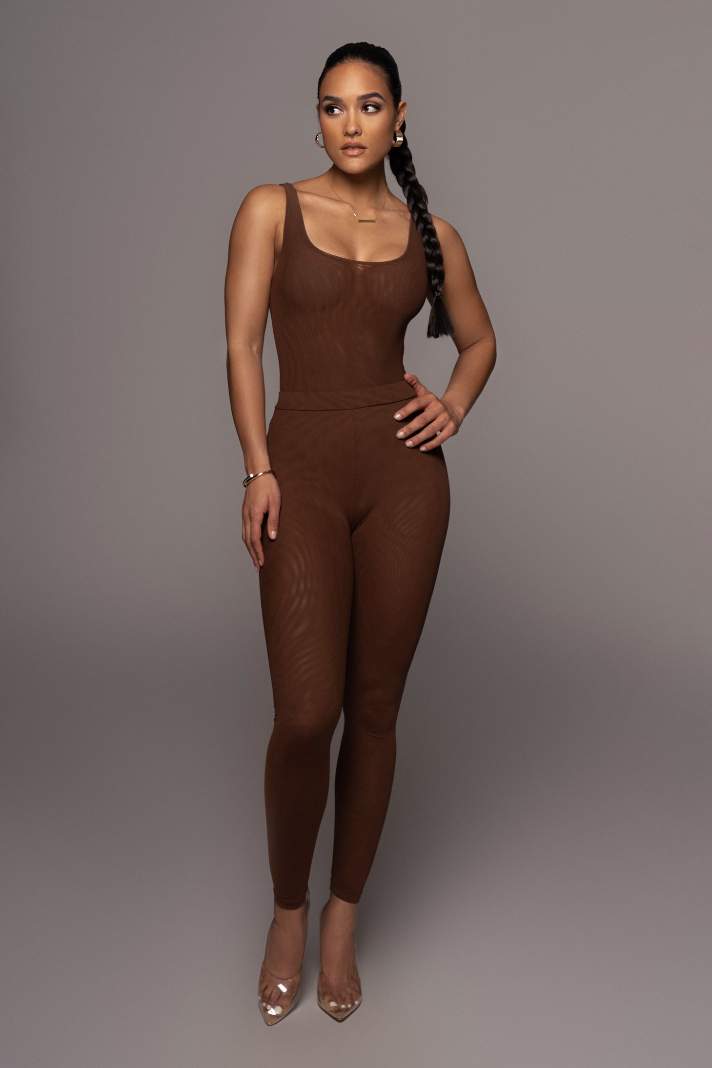 Chocolate Mesh Essentials Tank Bodysuit Undergarment - JLUXLABEL