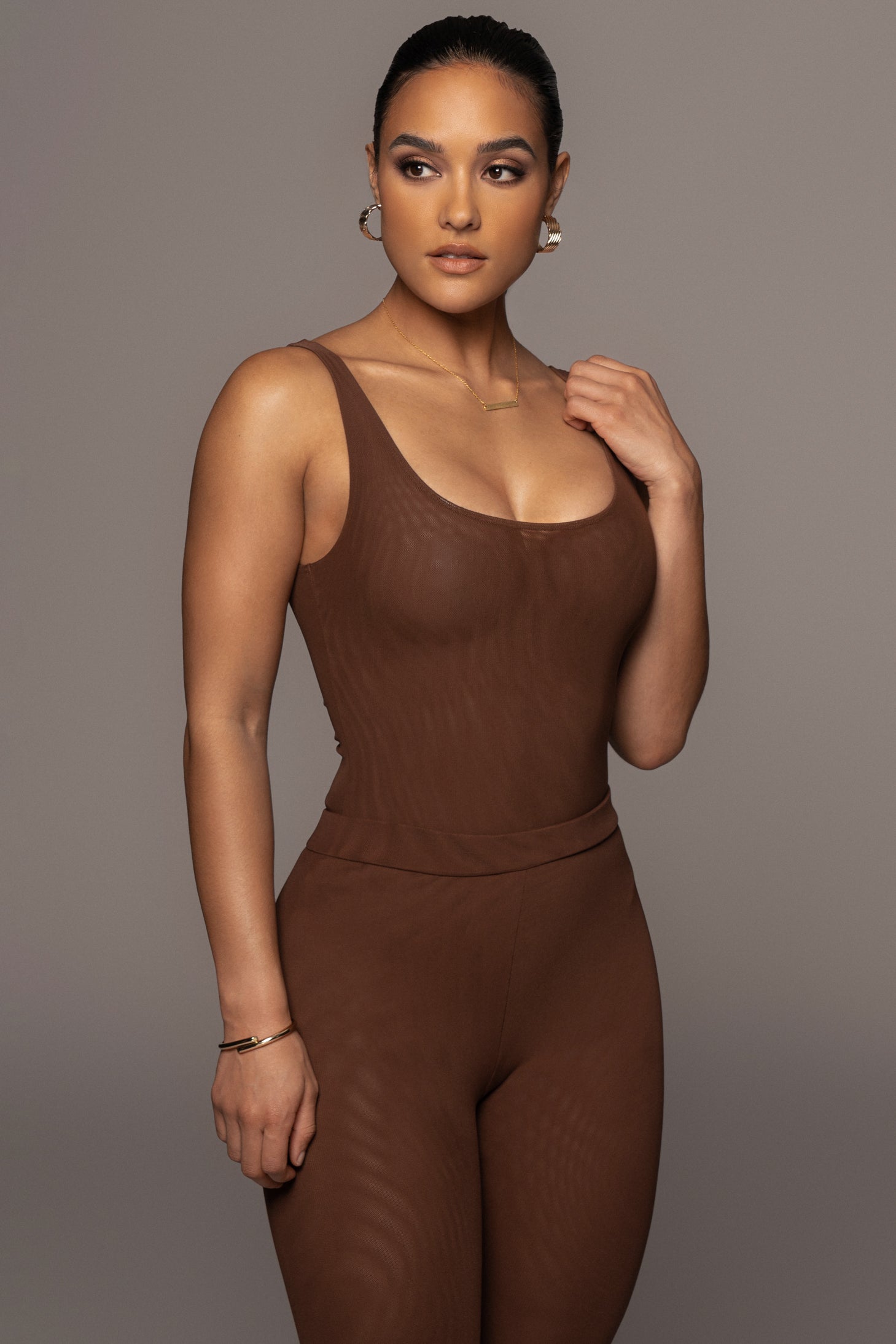 Chocolate Mesh Essentials Tank Bodysuit Undergarment - JLUXLABEL