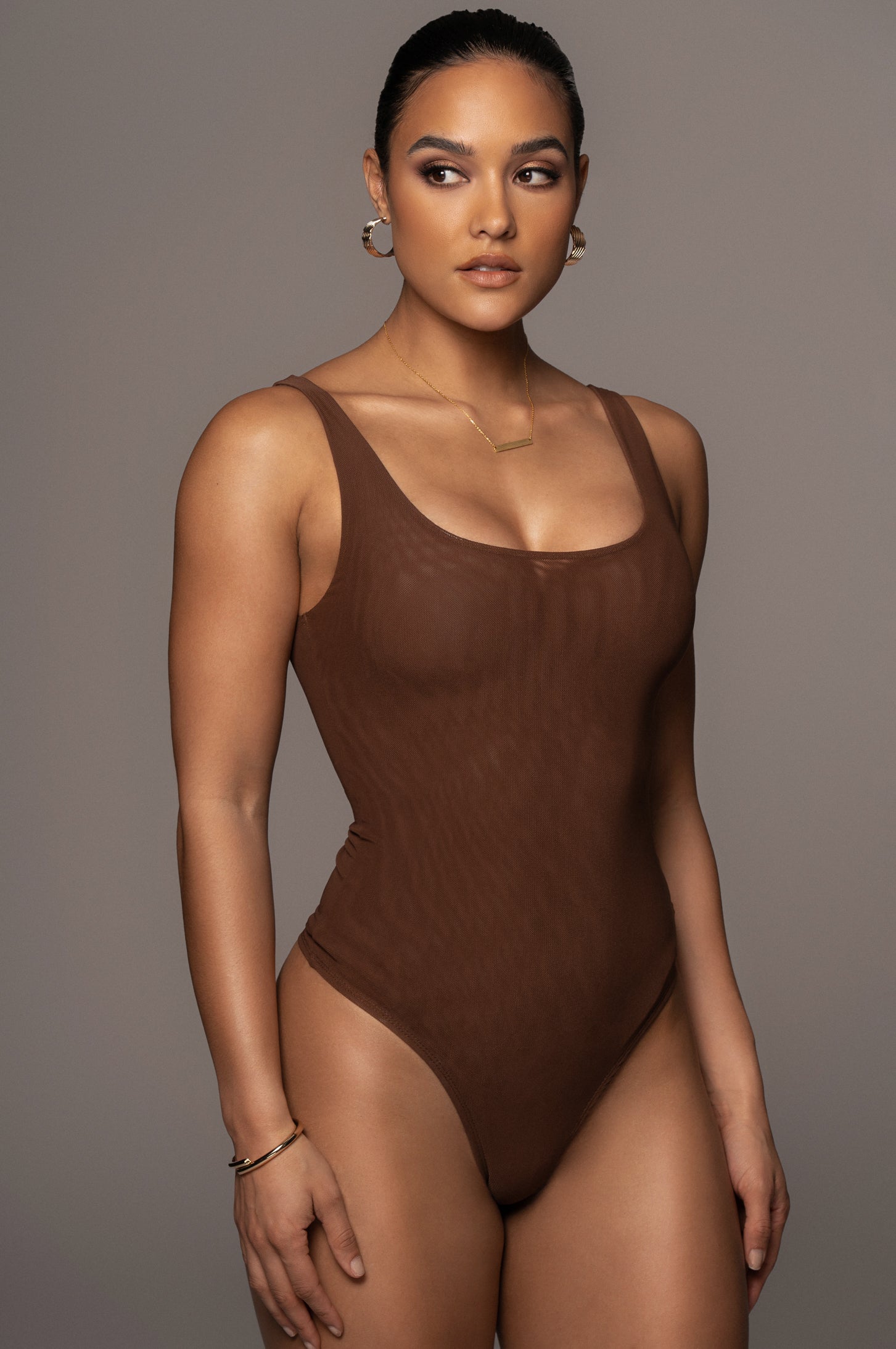 Chocolate Mesh Essentials Tank Bodysuit Undergarment - JLUXLABEL