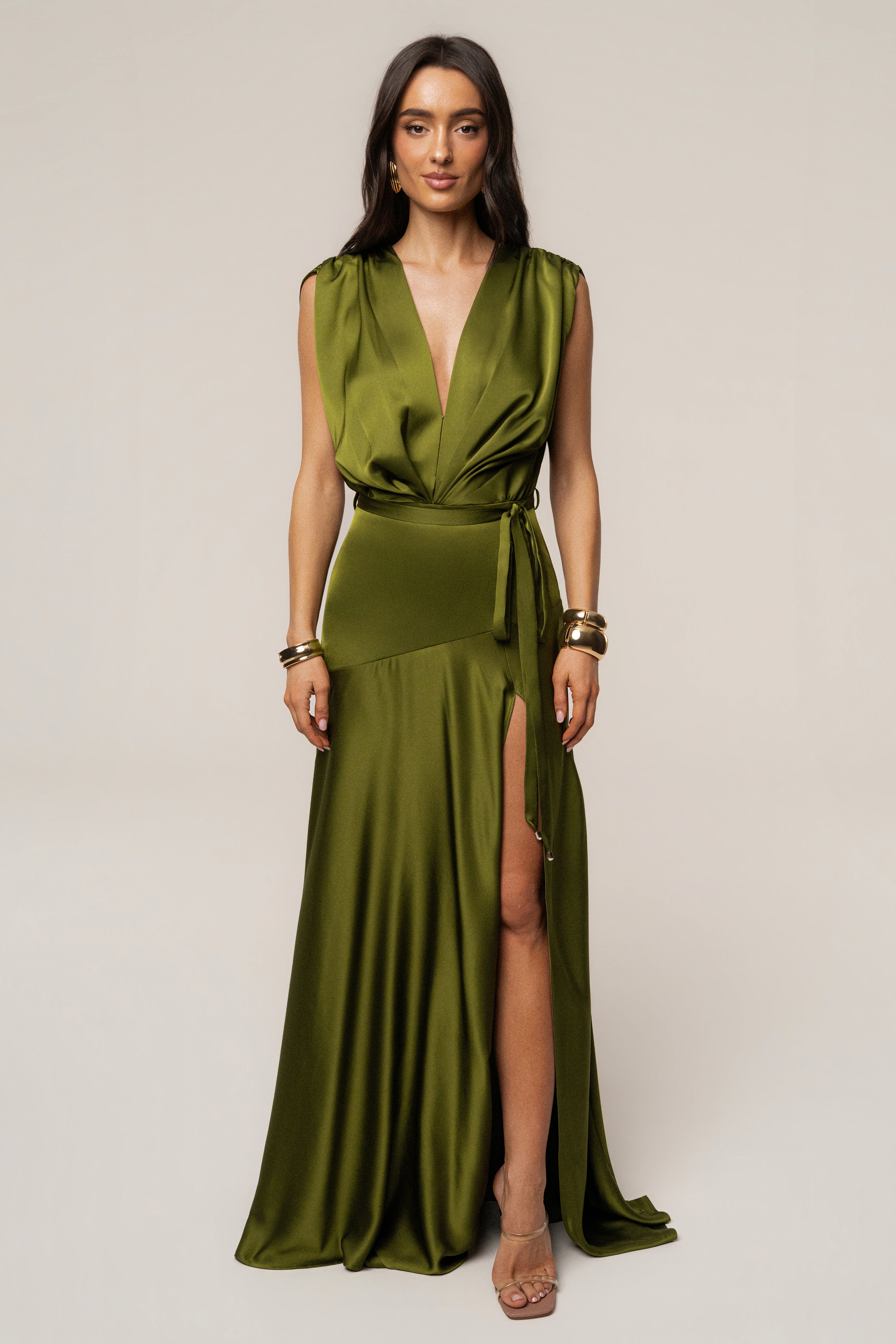 Olive Amalia Satin Maxi Dress - JLUXLABEL