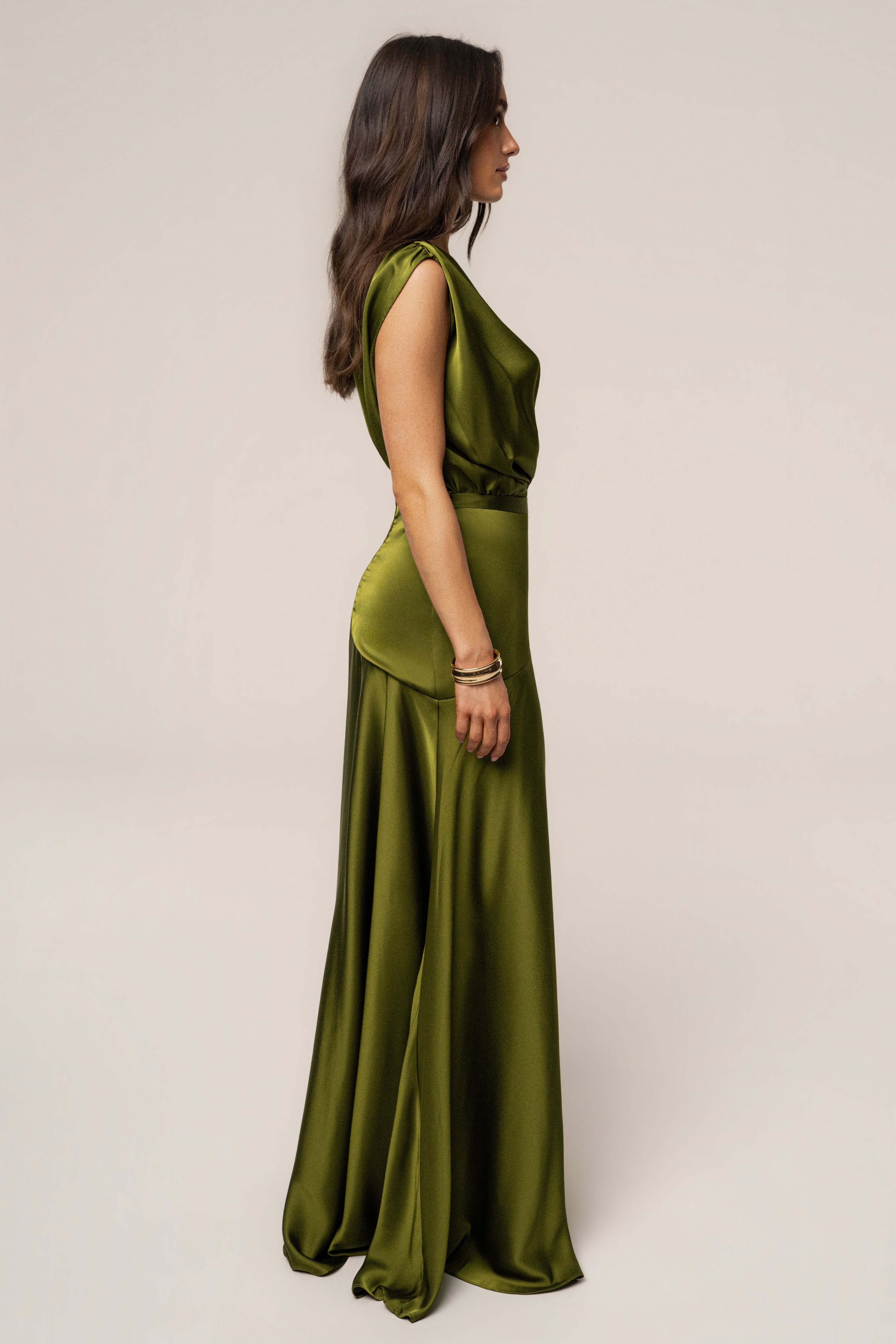 Olive Amalia Satin Maxi Dress - JLUXLABEL