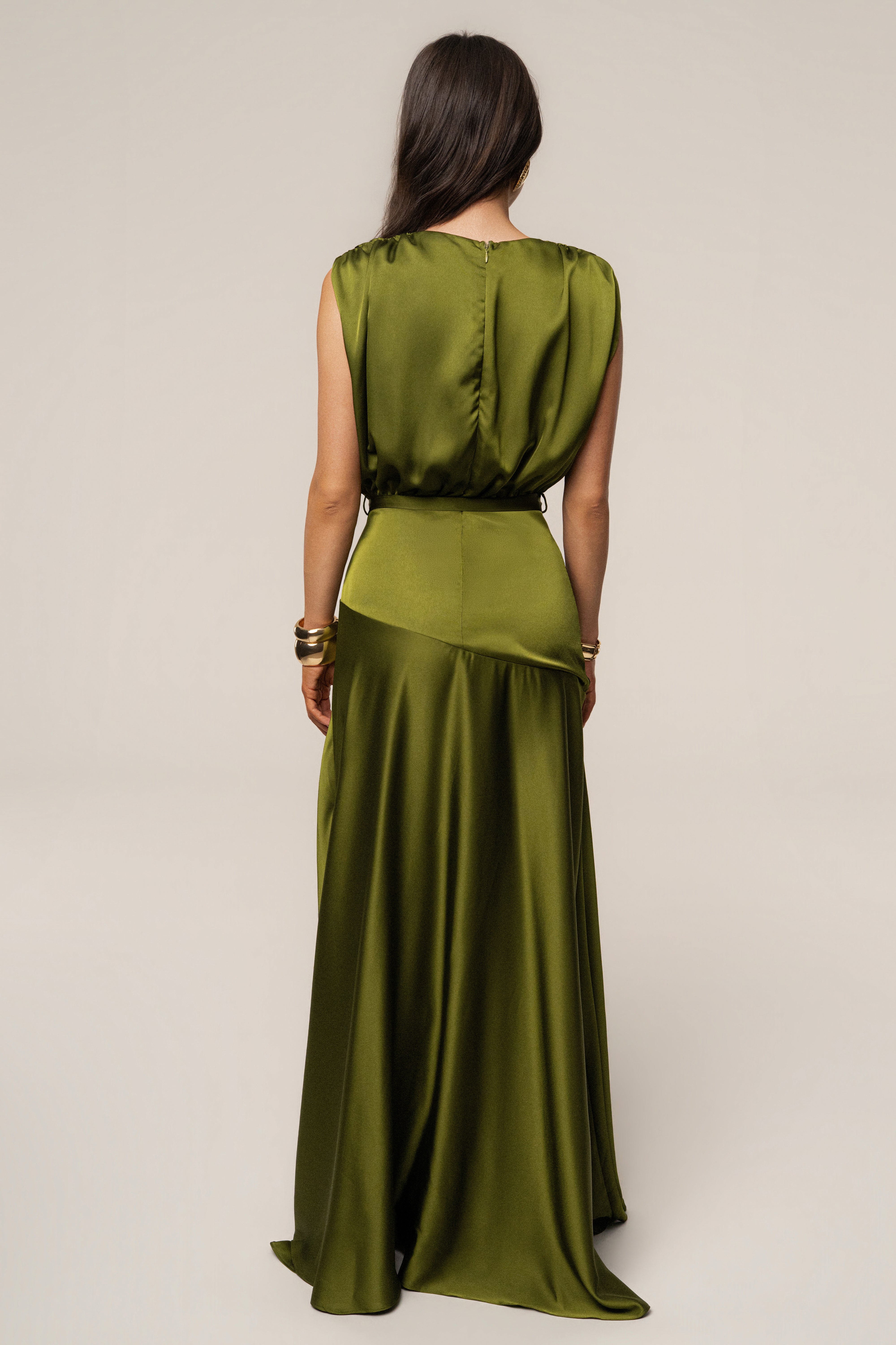 Olive Amalia Satin Maxi Dress - JLUXLABEL