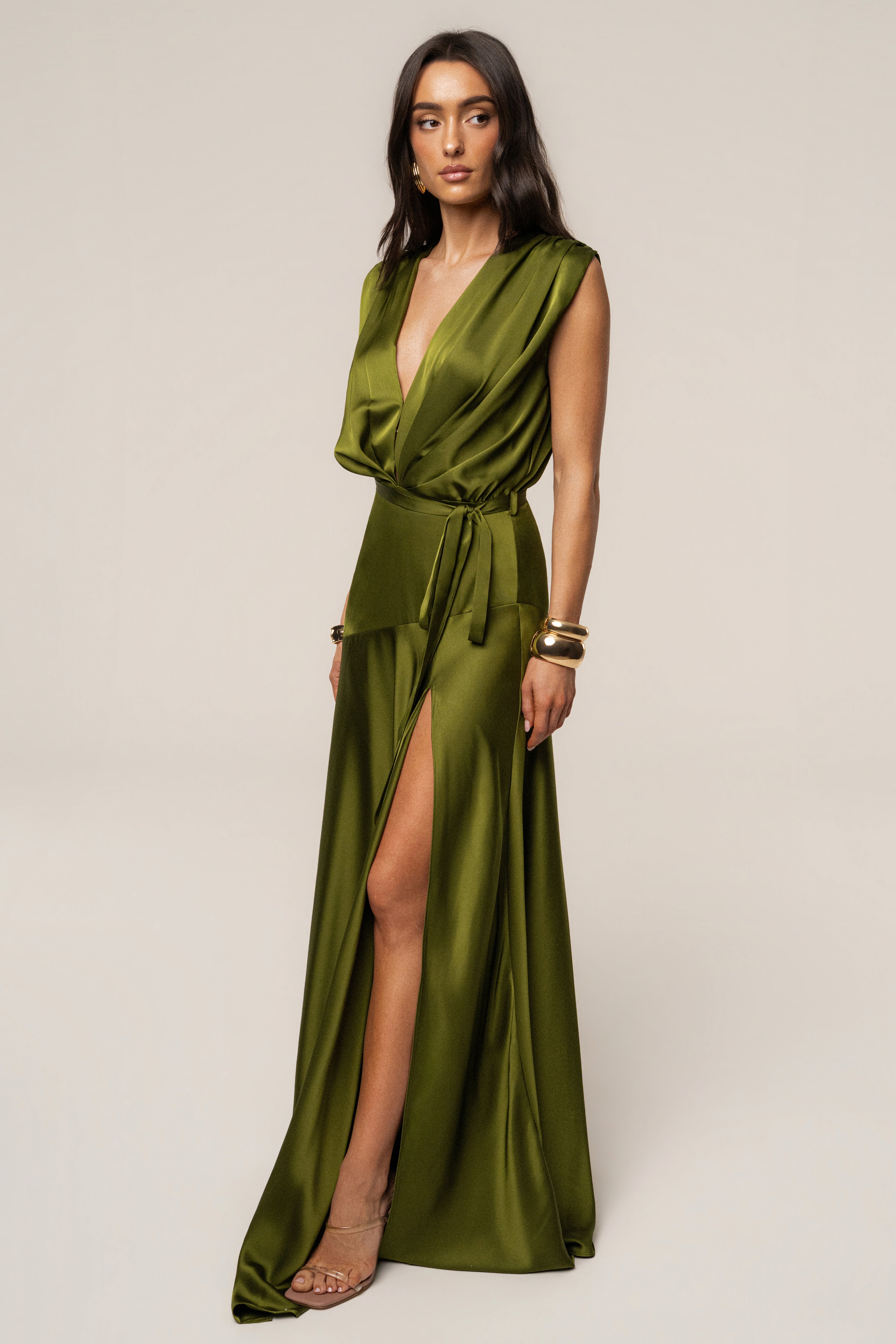 Olive Amalia Satin Maxi Dress - JLUXLABEL