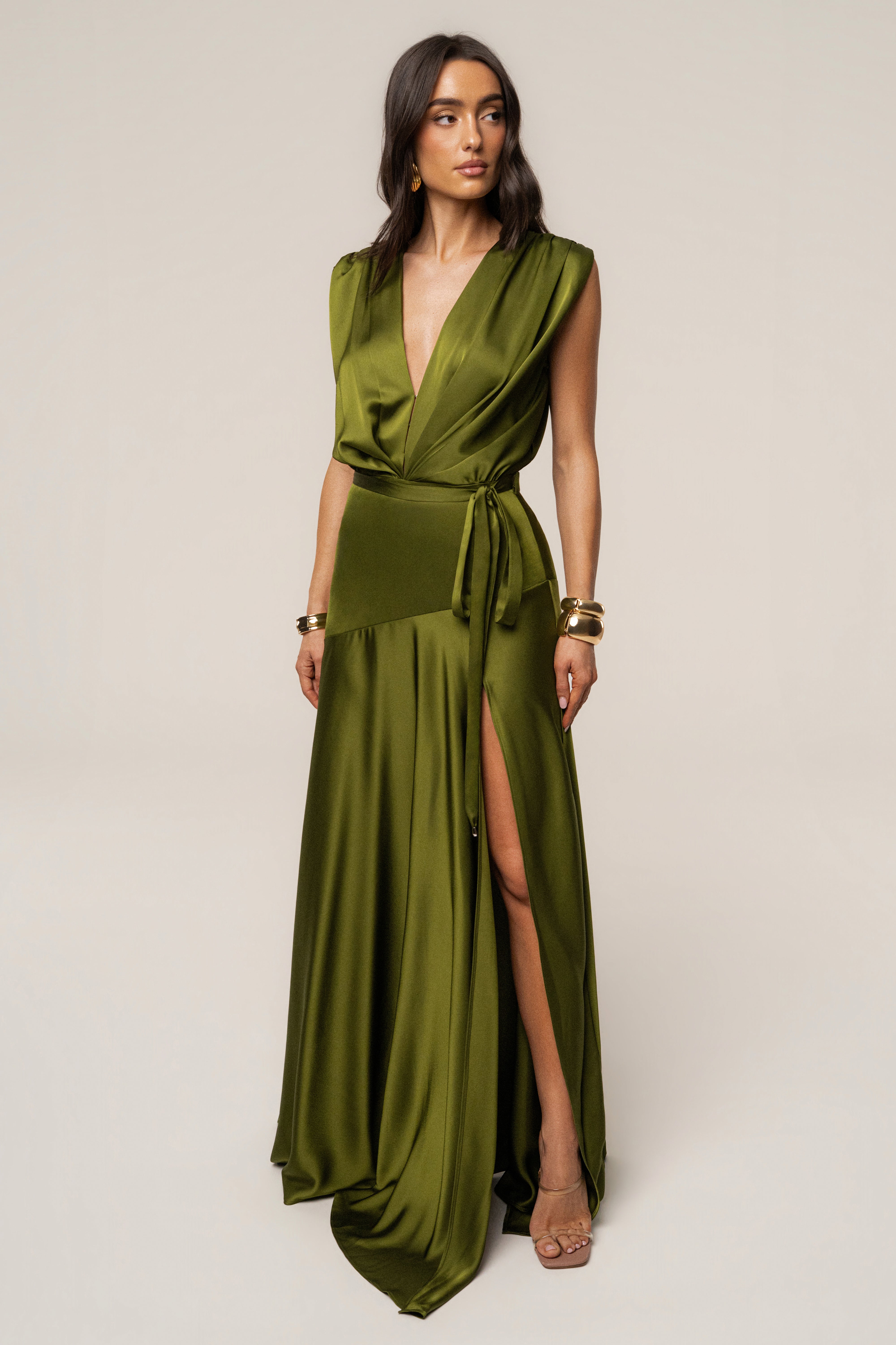 Olive Amalia Satin Maxi Dress - JLUXLABEL