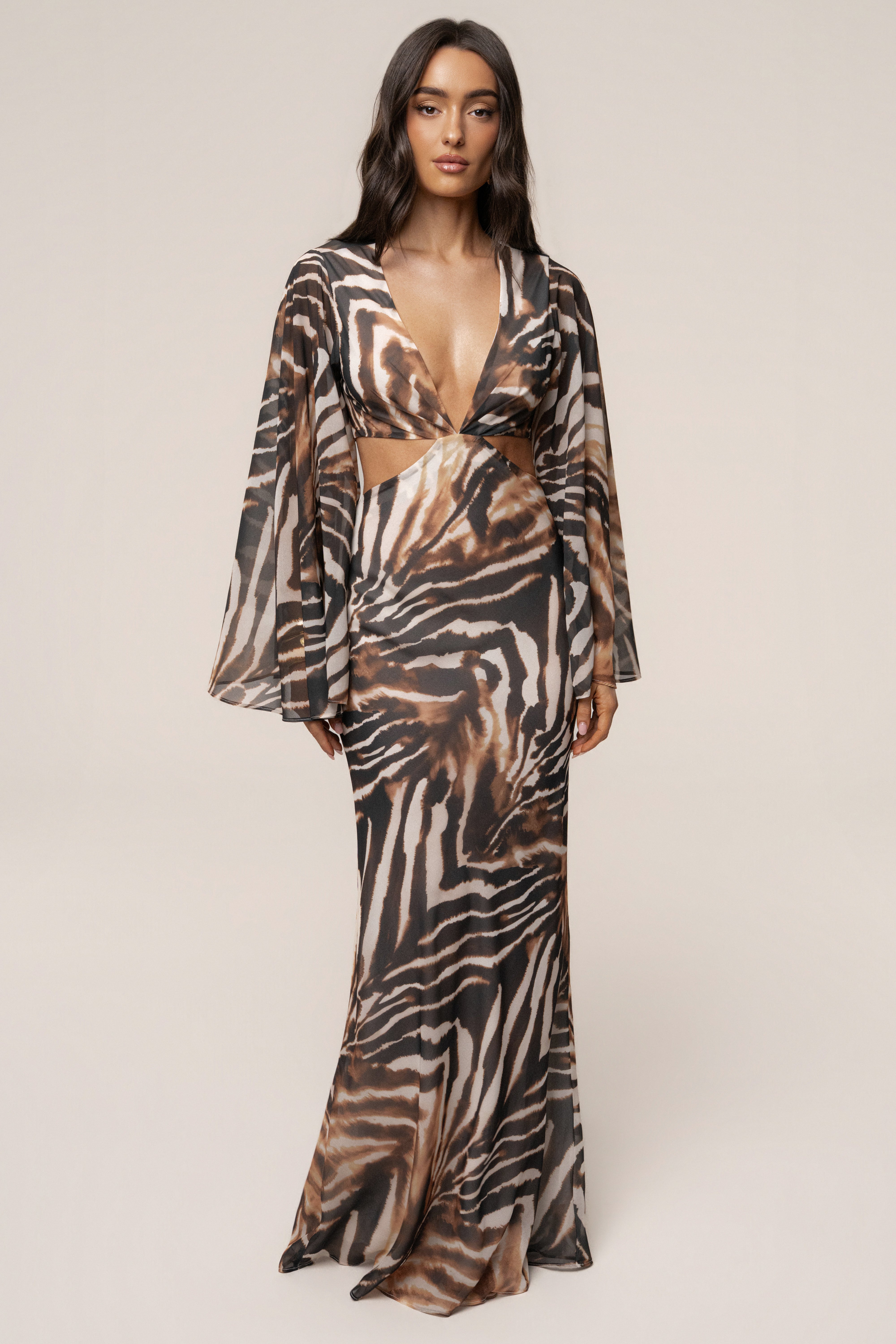 Brown Zebra Instincts Print Maxi Dress - JLUXLABEL