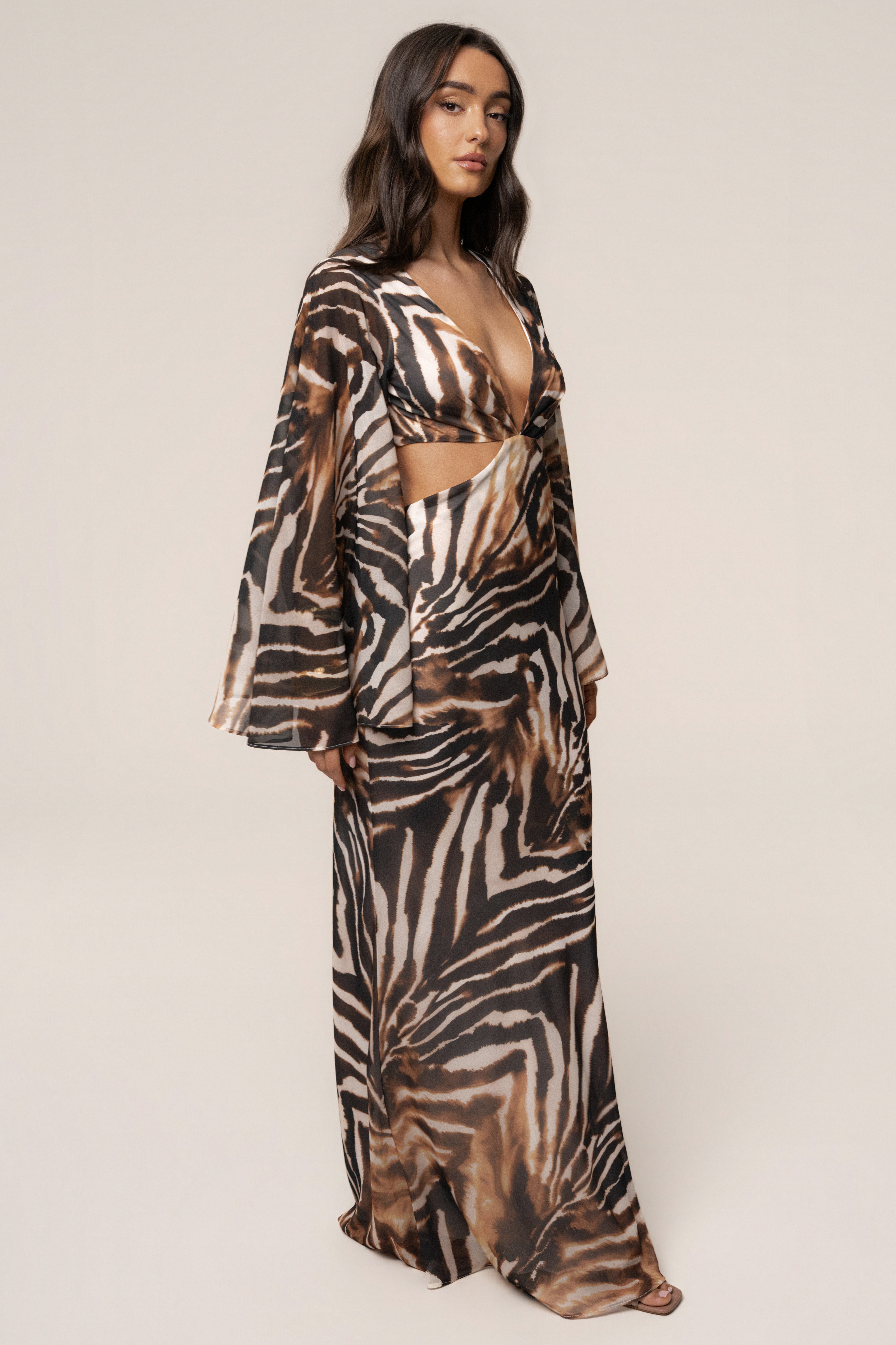Brown Zebra Instincts Print Maxi Dress - JLUXLABEL