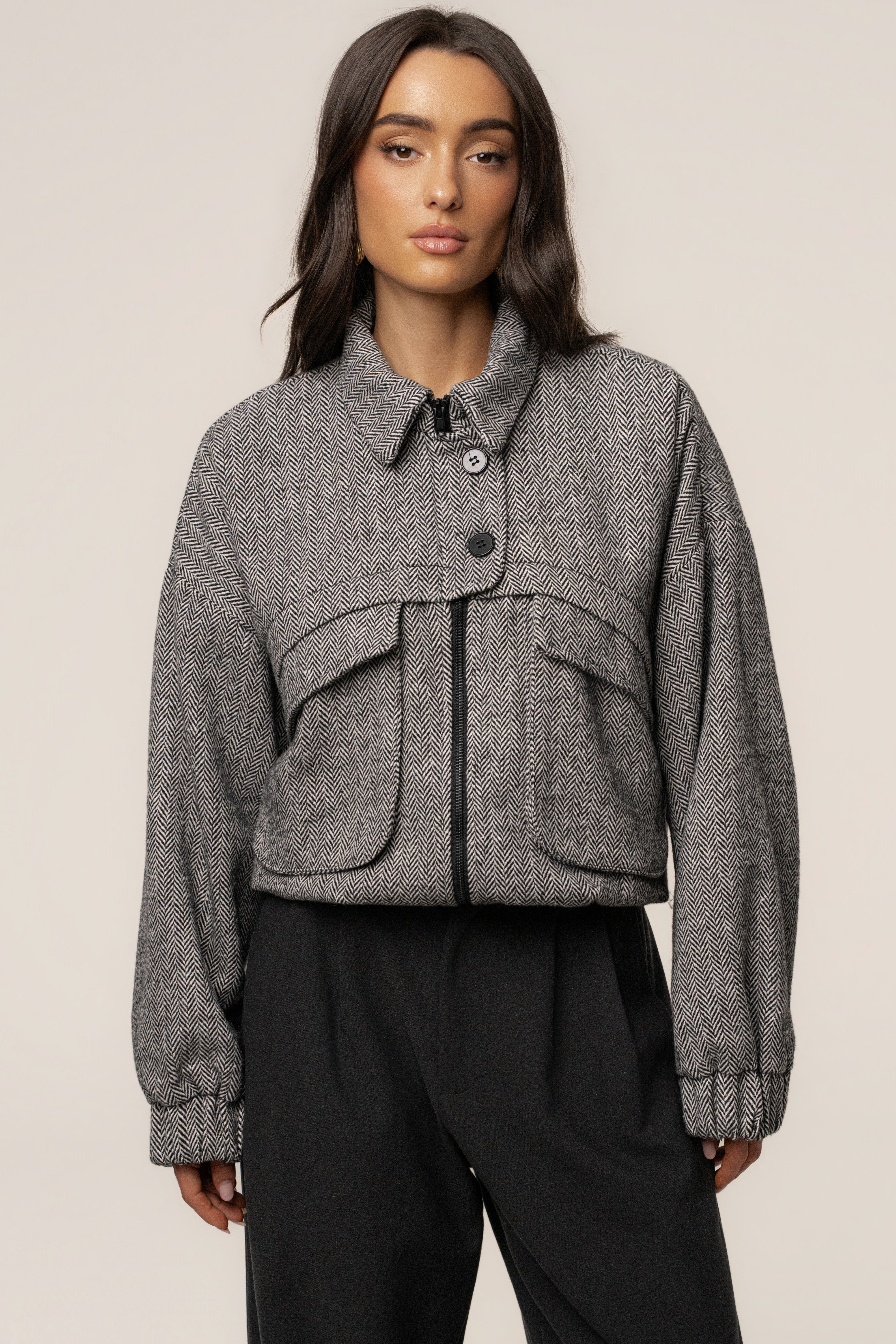 Classic Herringbone Bomber Jacket - JLUXLABEL