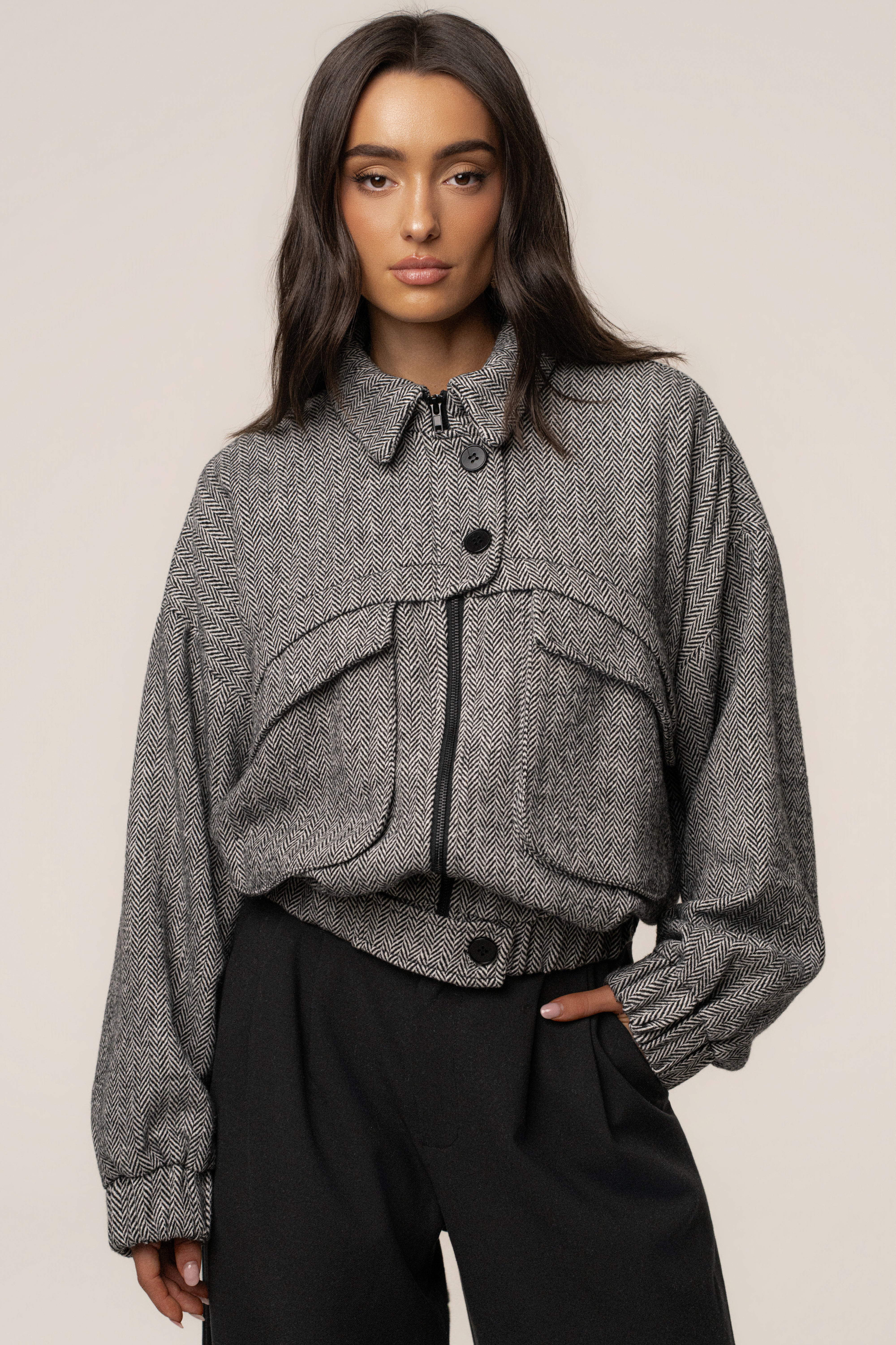 Classic Herringbone Bomber Jacket - JLUXLABEL