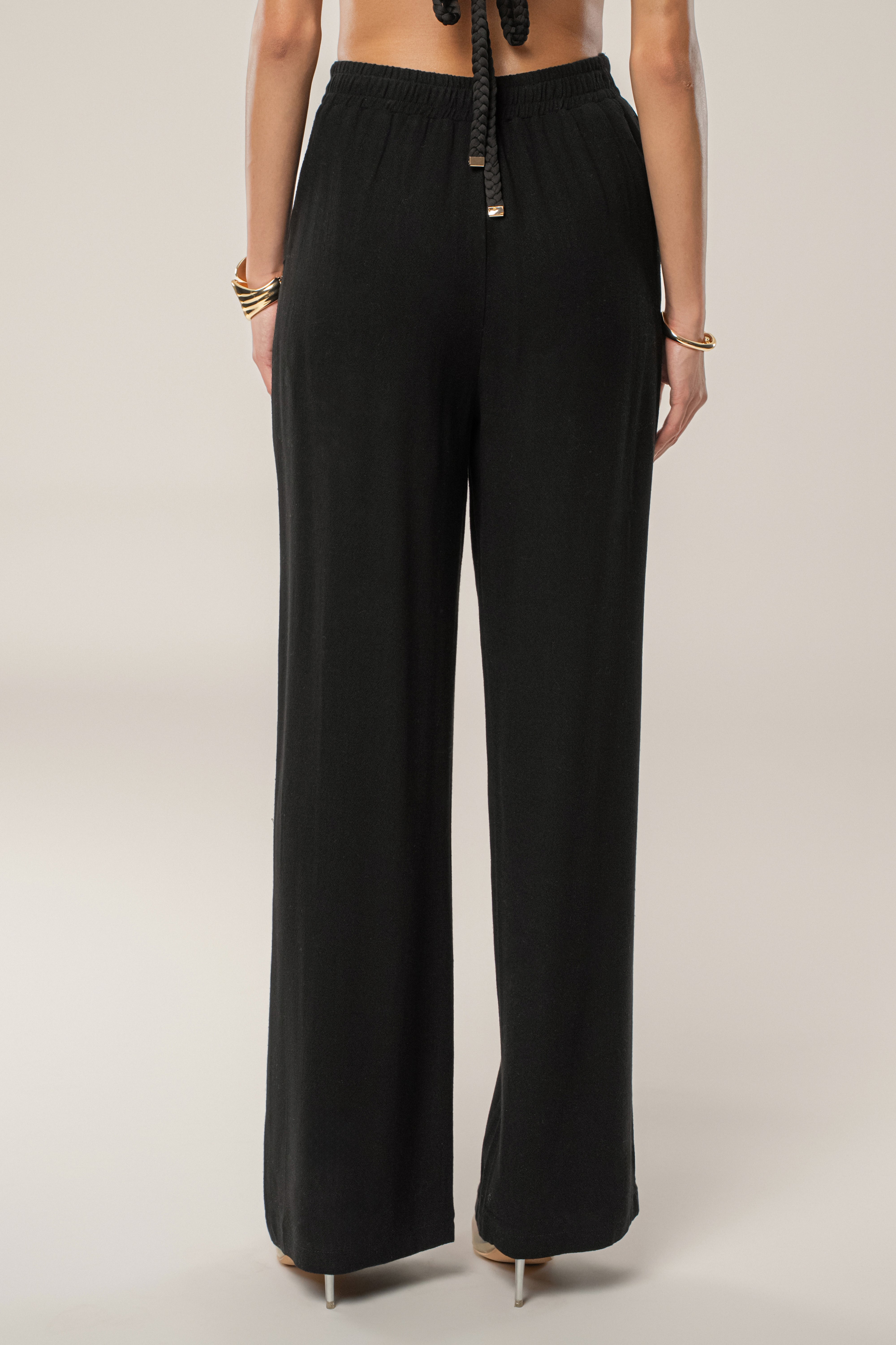 Black Thea Linen Pants - JLUXLABEL