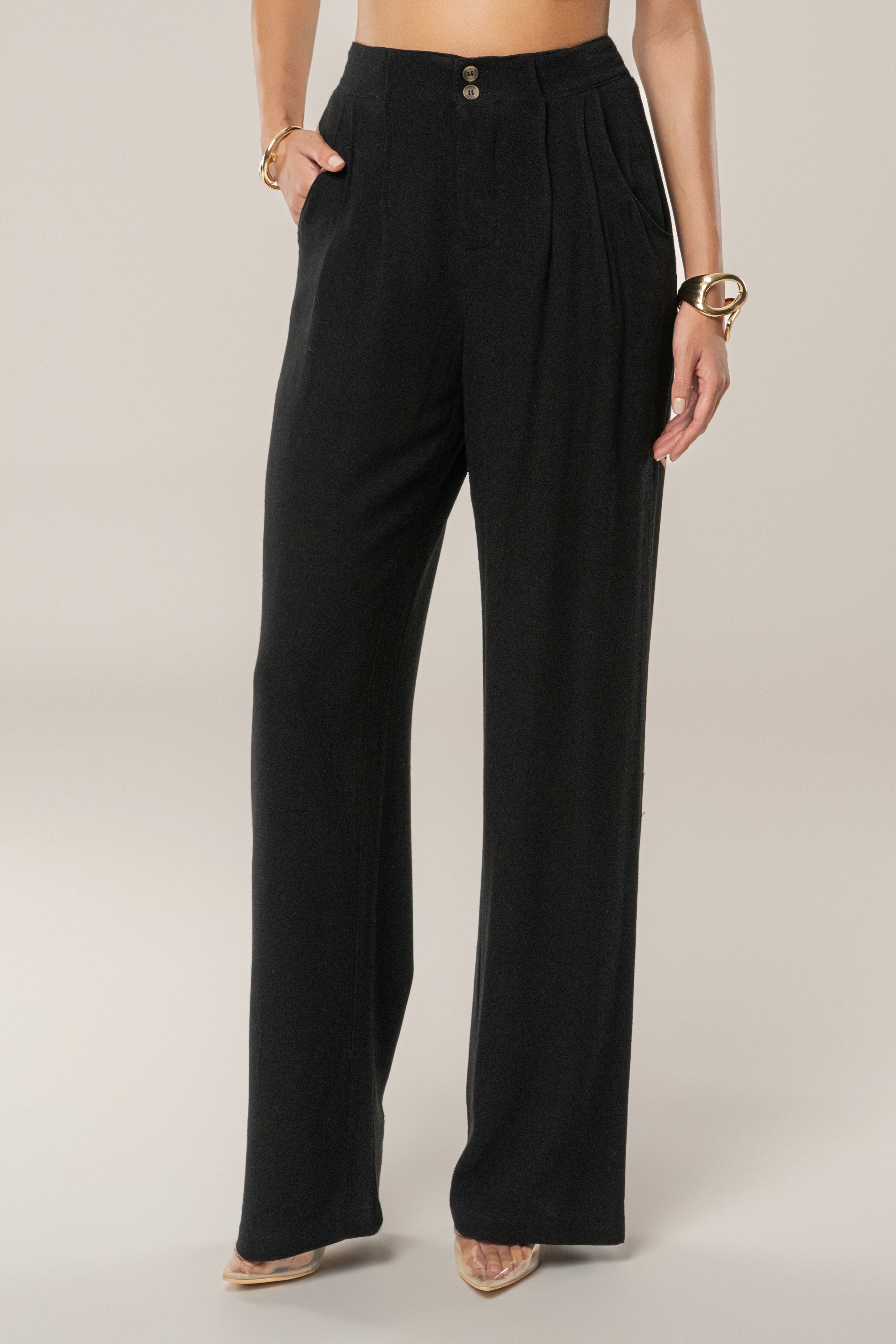 Black Thea Linen Pants - JLUXLABEL