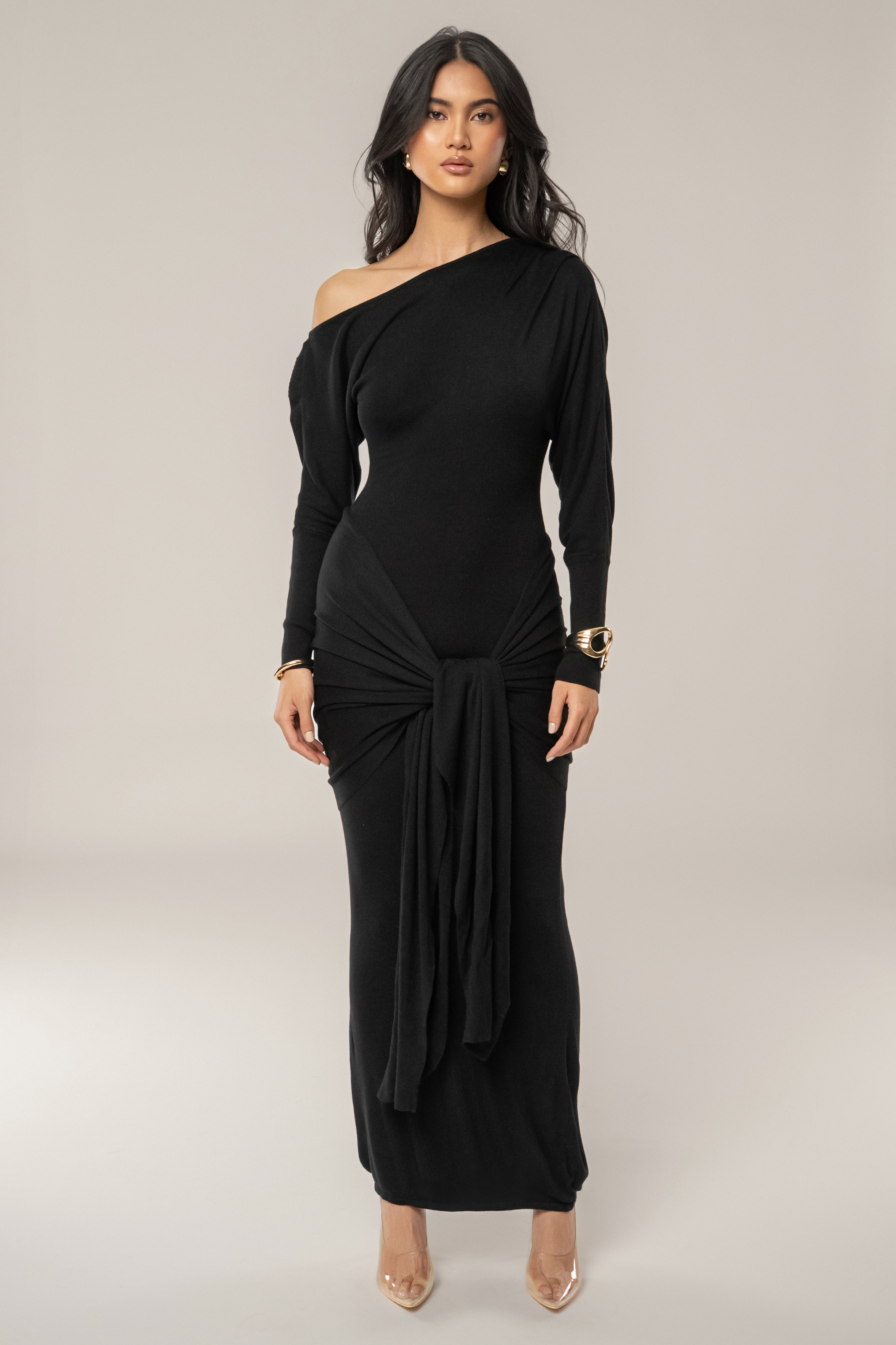 Black Dawn Drape Maxi Dress - JLUXLABEL