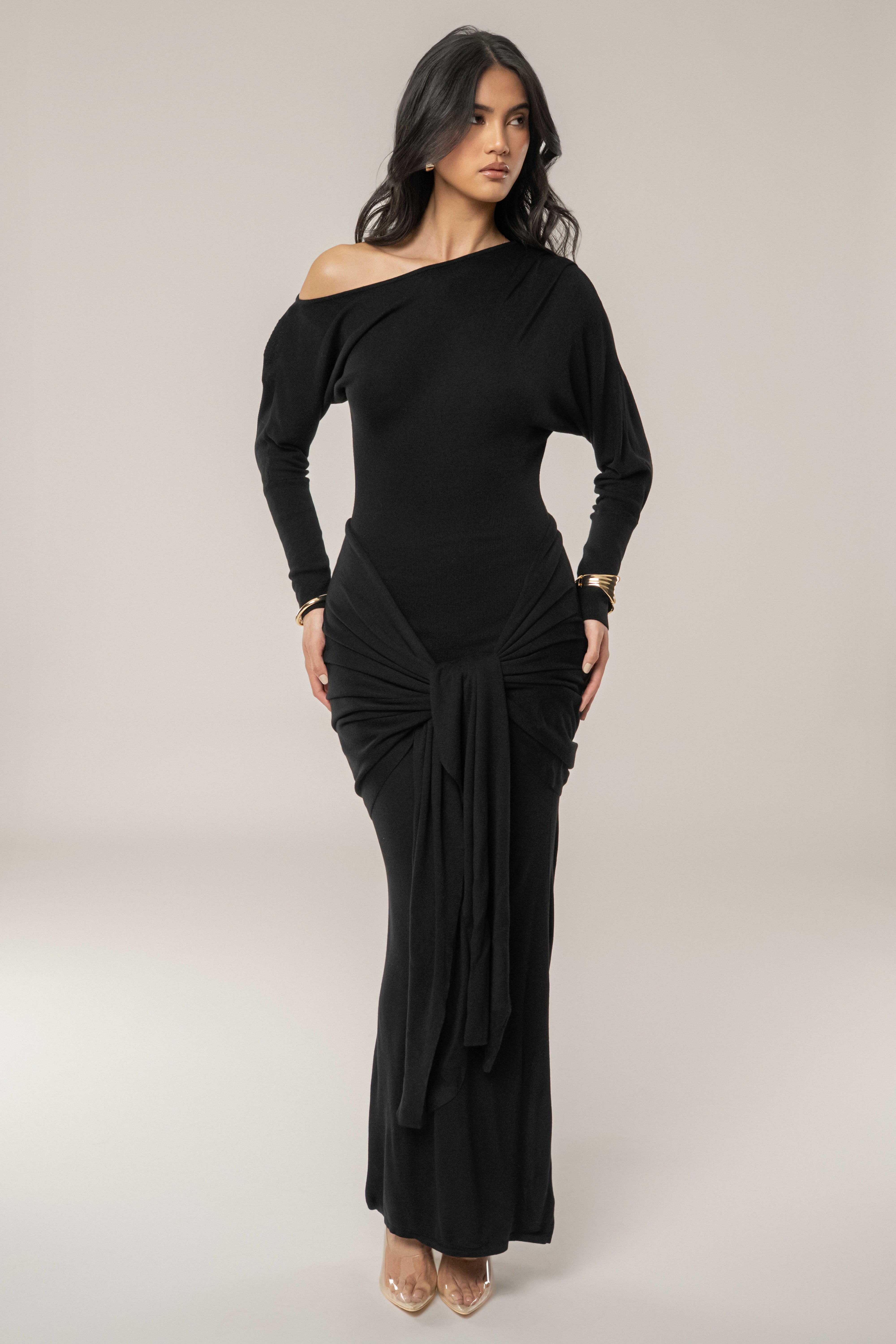 Black Dawn Drape Maxi Dress - JLUXLABEL