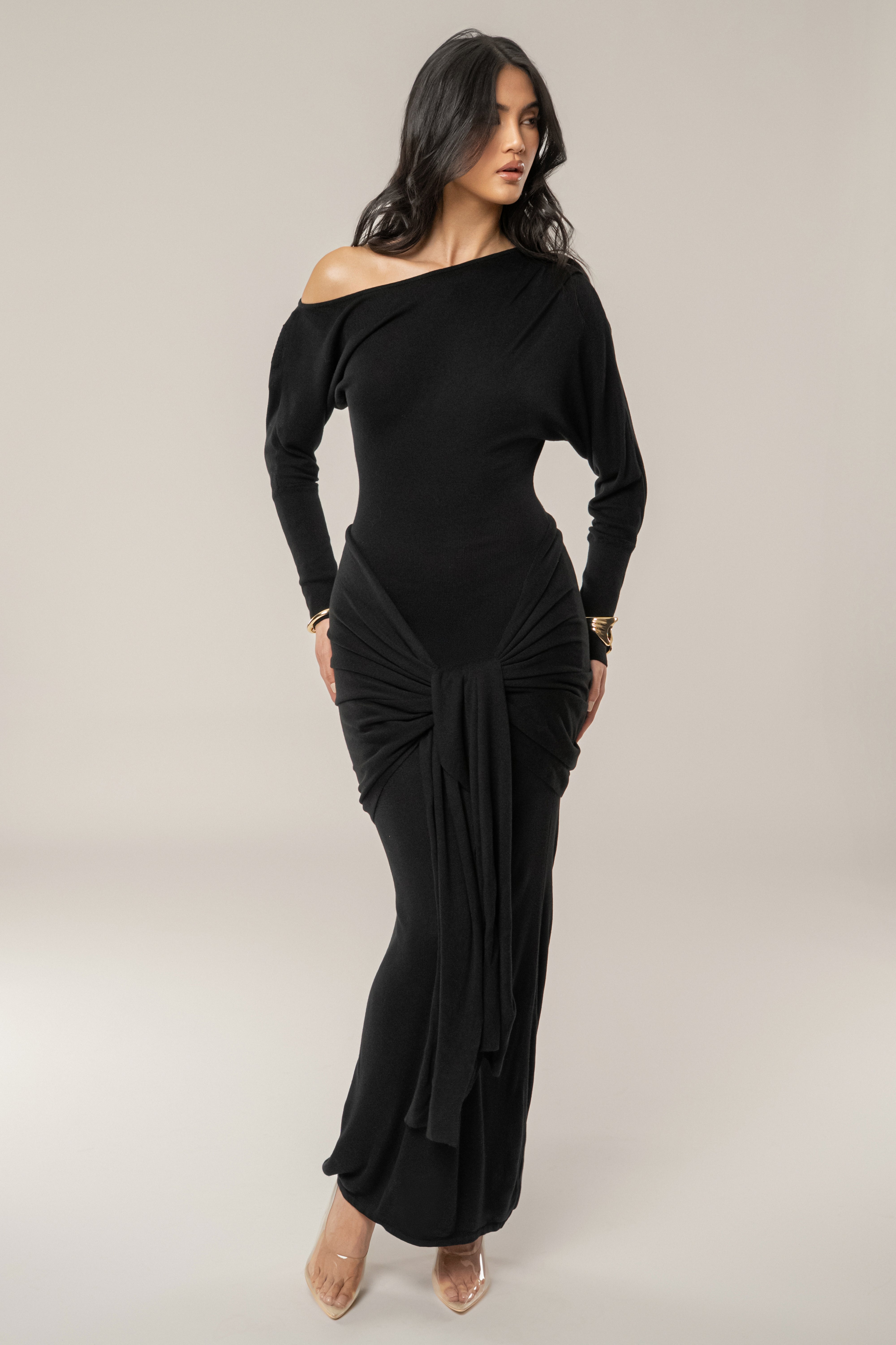 Black Dawn Drape Maxi Dress - JLUXLABEL
