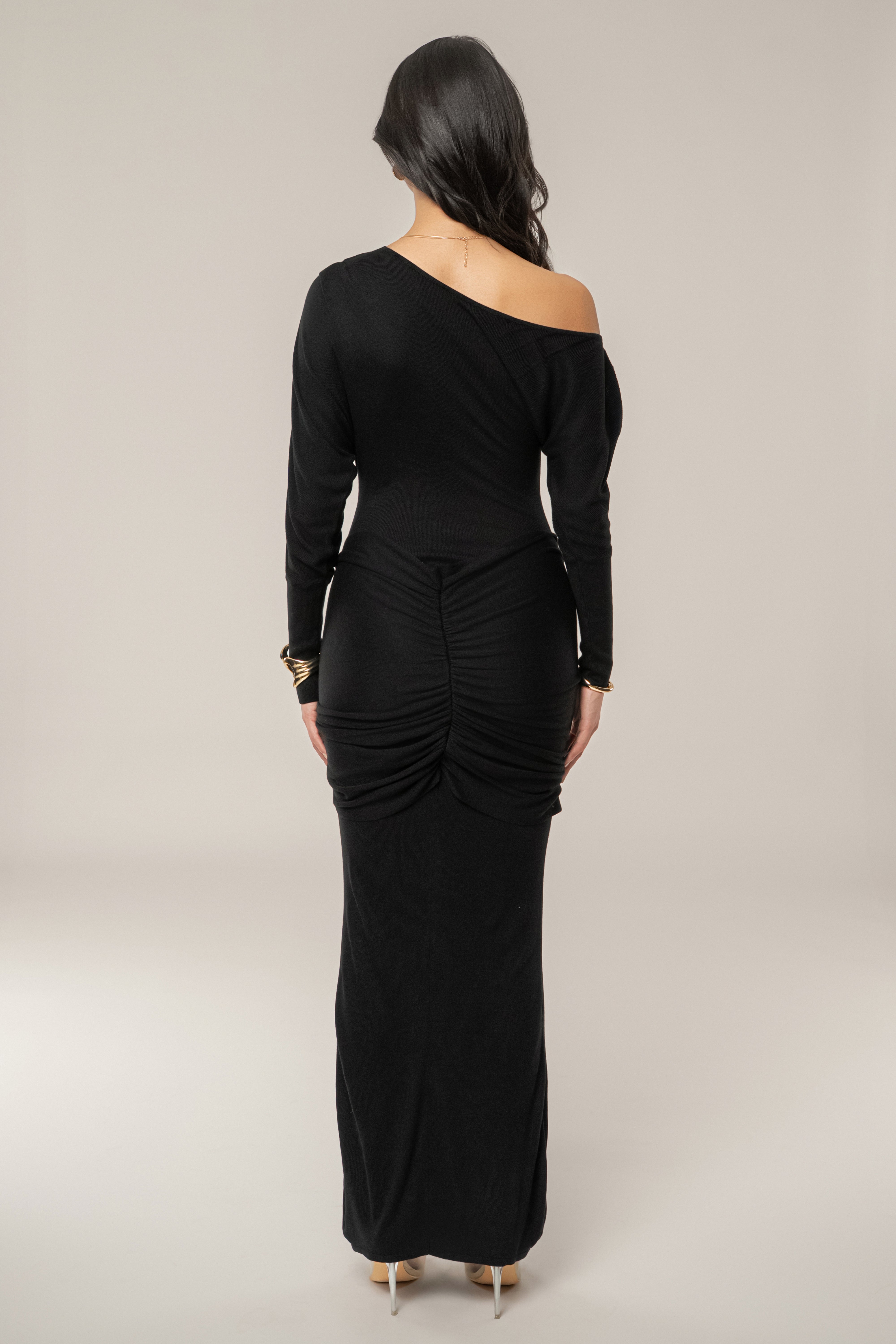 Black Dawn Drape Maxi Dress - JLUXLABEL