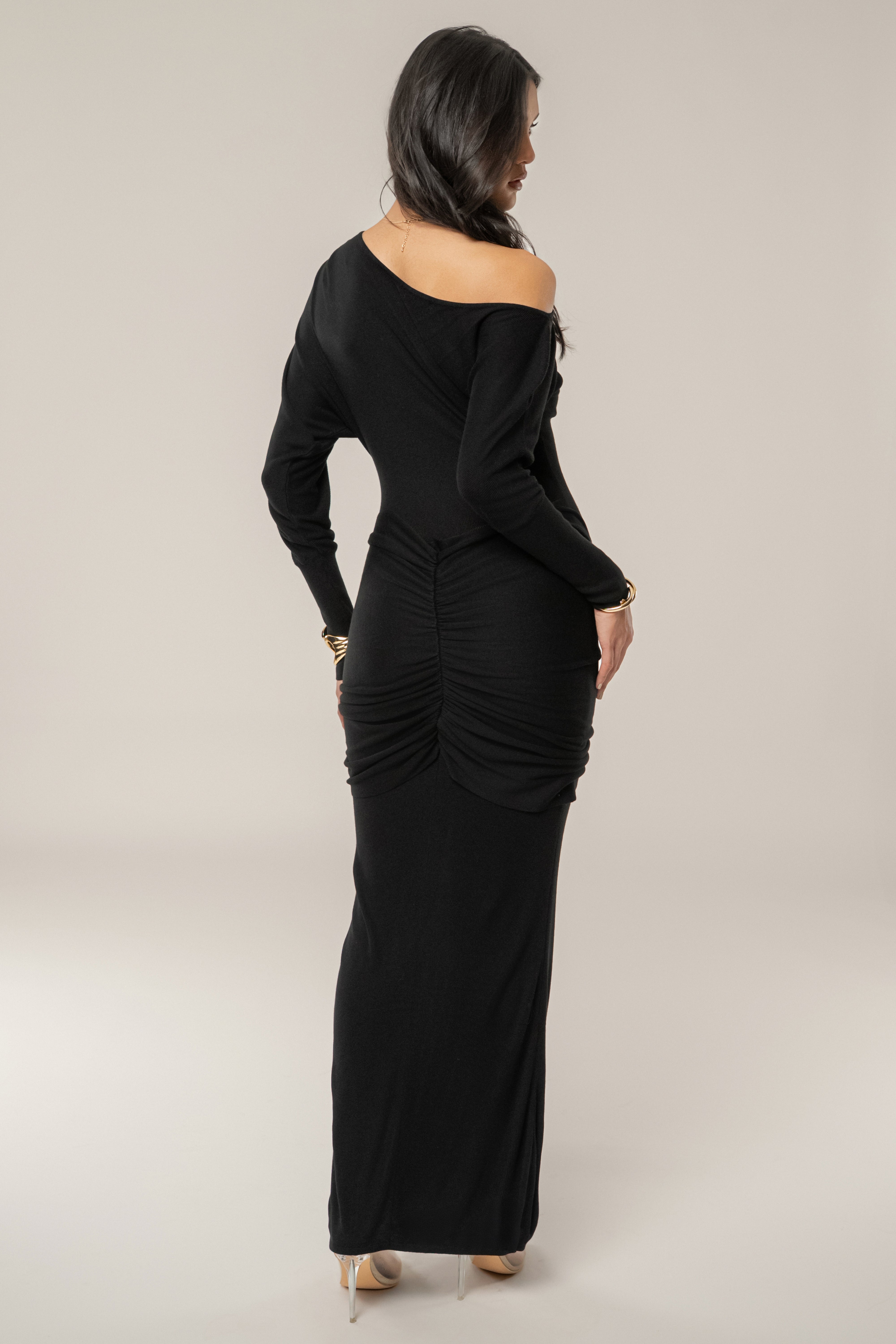 Black Dawn Drape Maxi Dress - JLUXLABEL