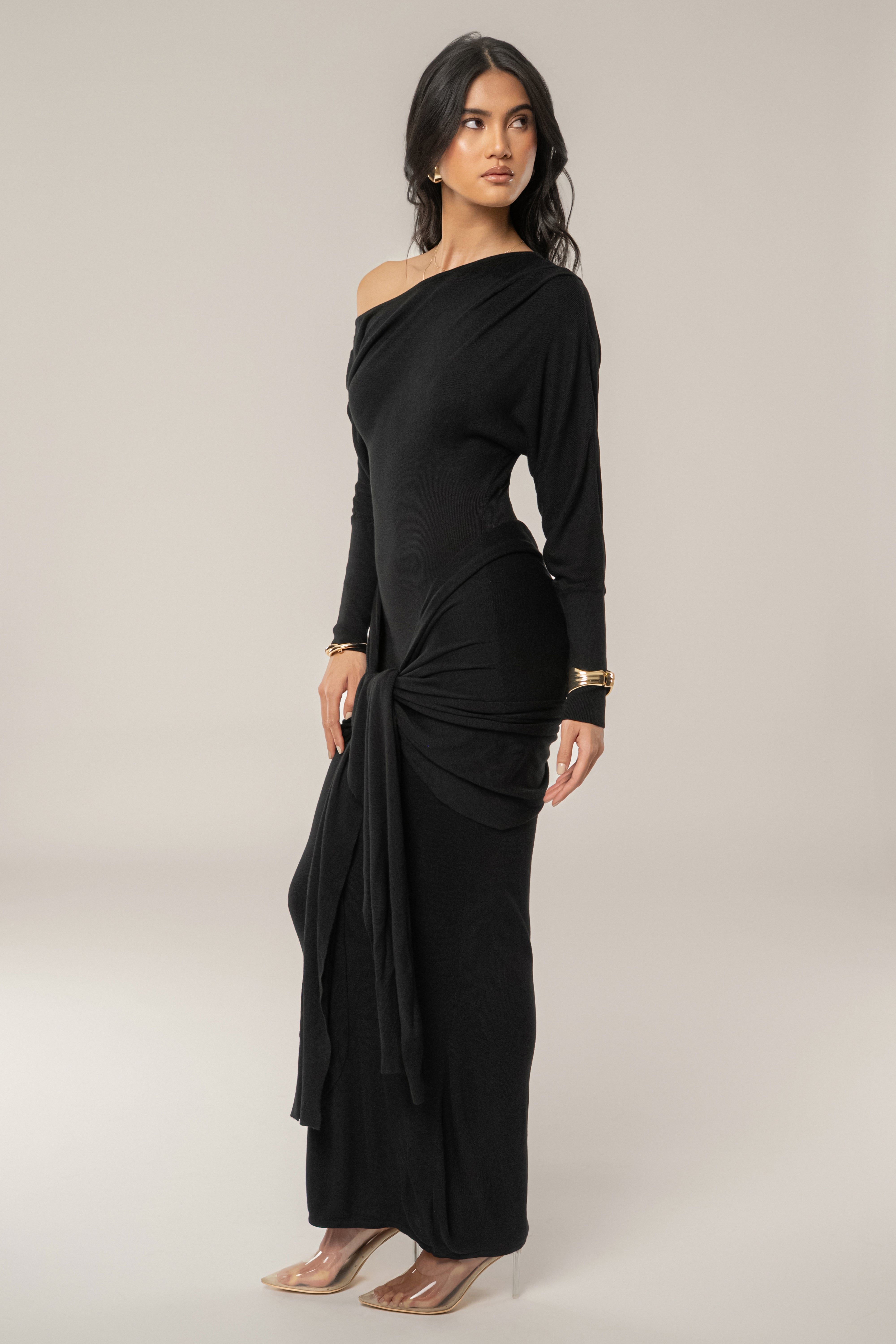 Black Dawn Drape Maxi Dress - JLUXLABEL