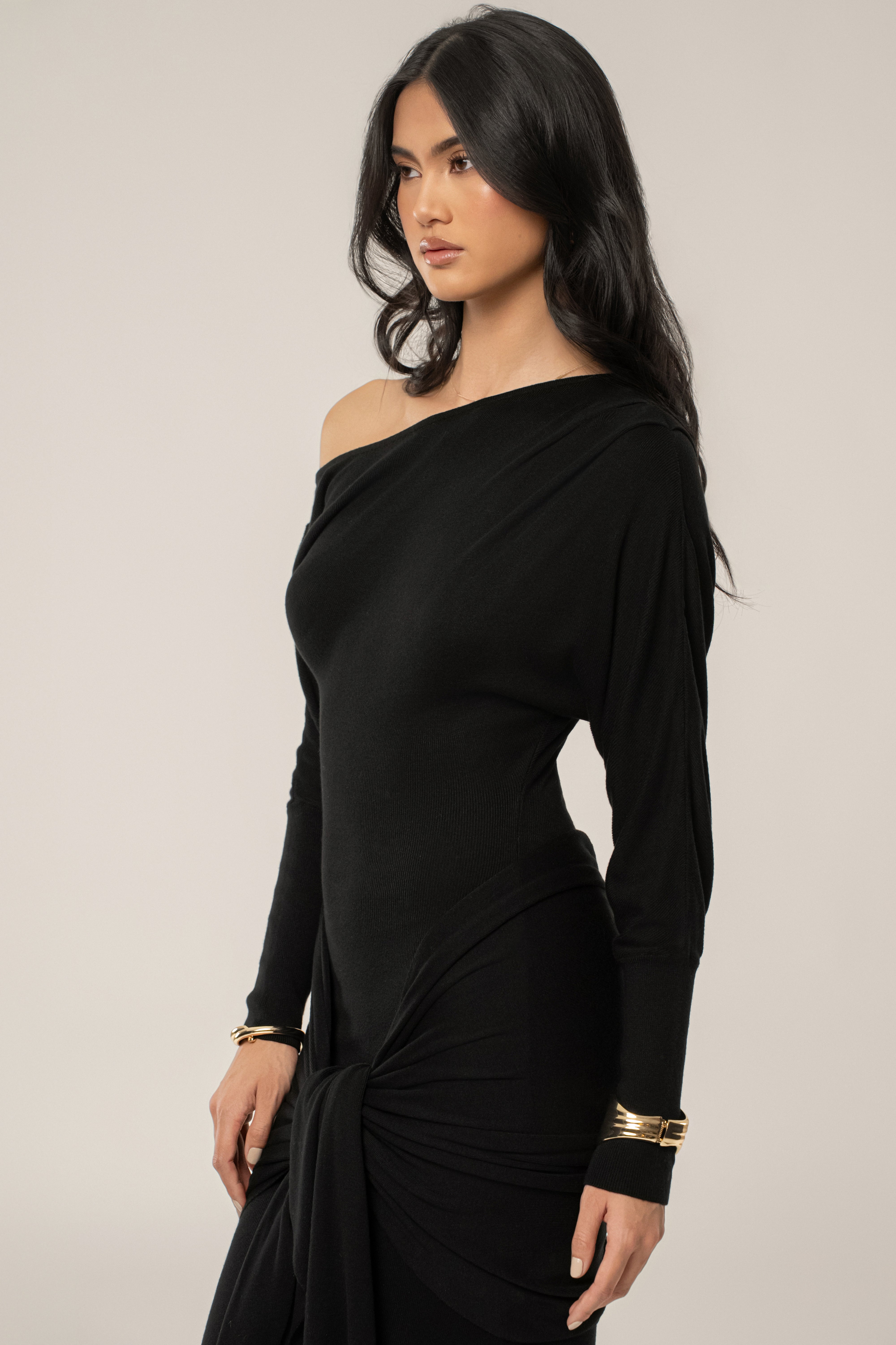 Black Dawn Drape Maxi Dress - JLUXLABEL