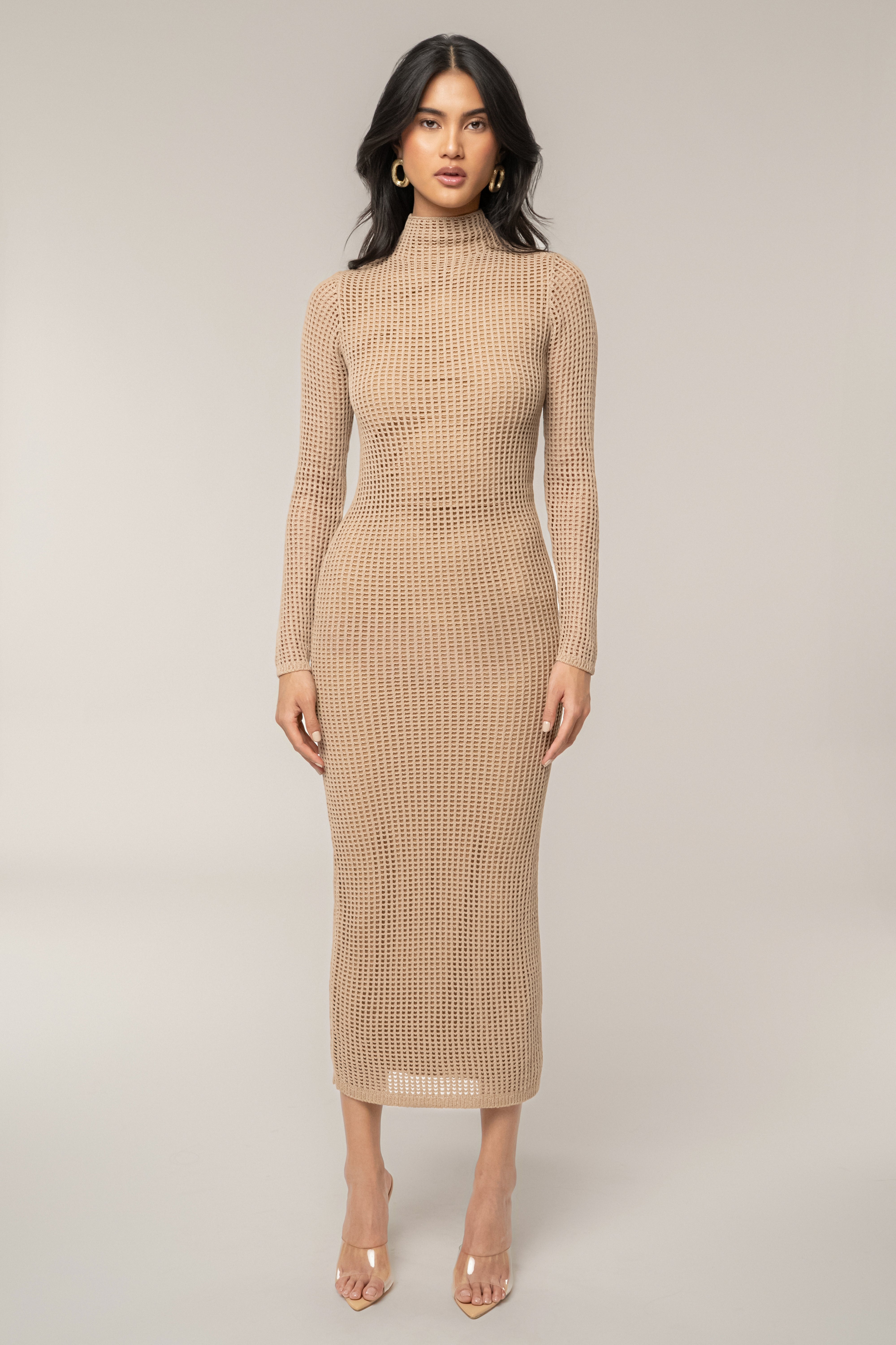 Beige Rosabelle Knit Maxi Dress - JLUXLABEL