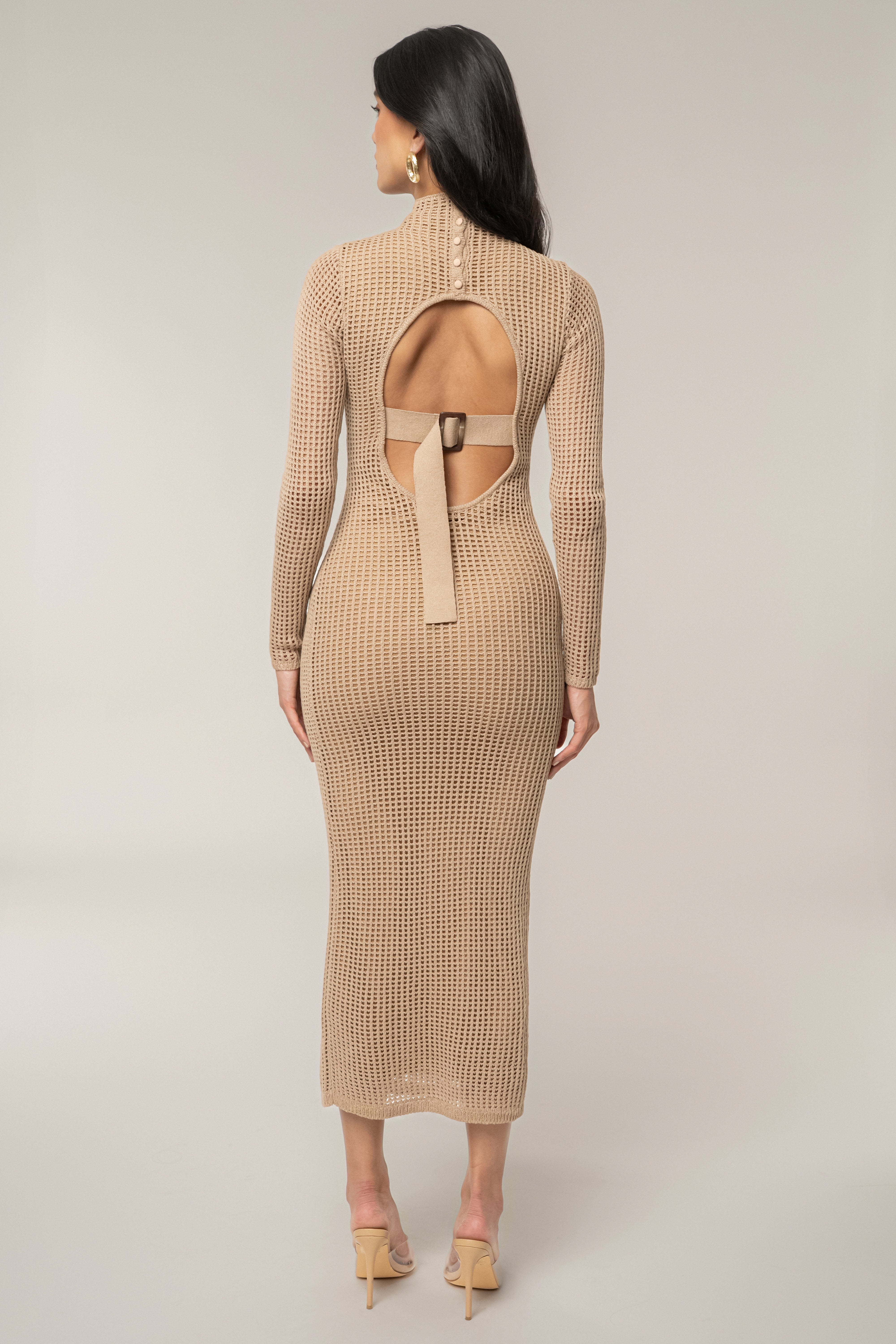 Beige Rosabelle Knit Maxi Dress - JLUXLABEL