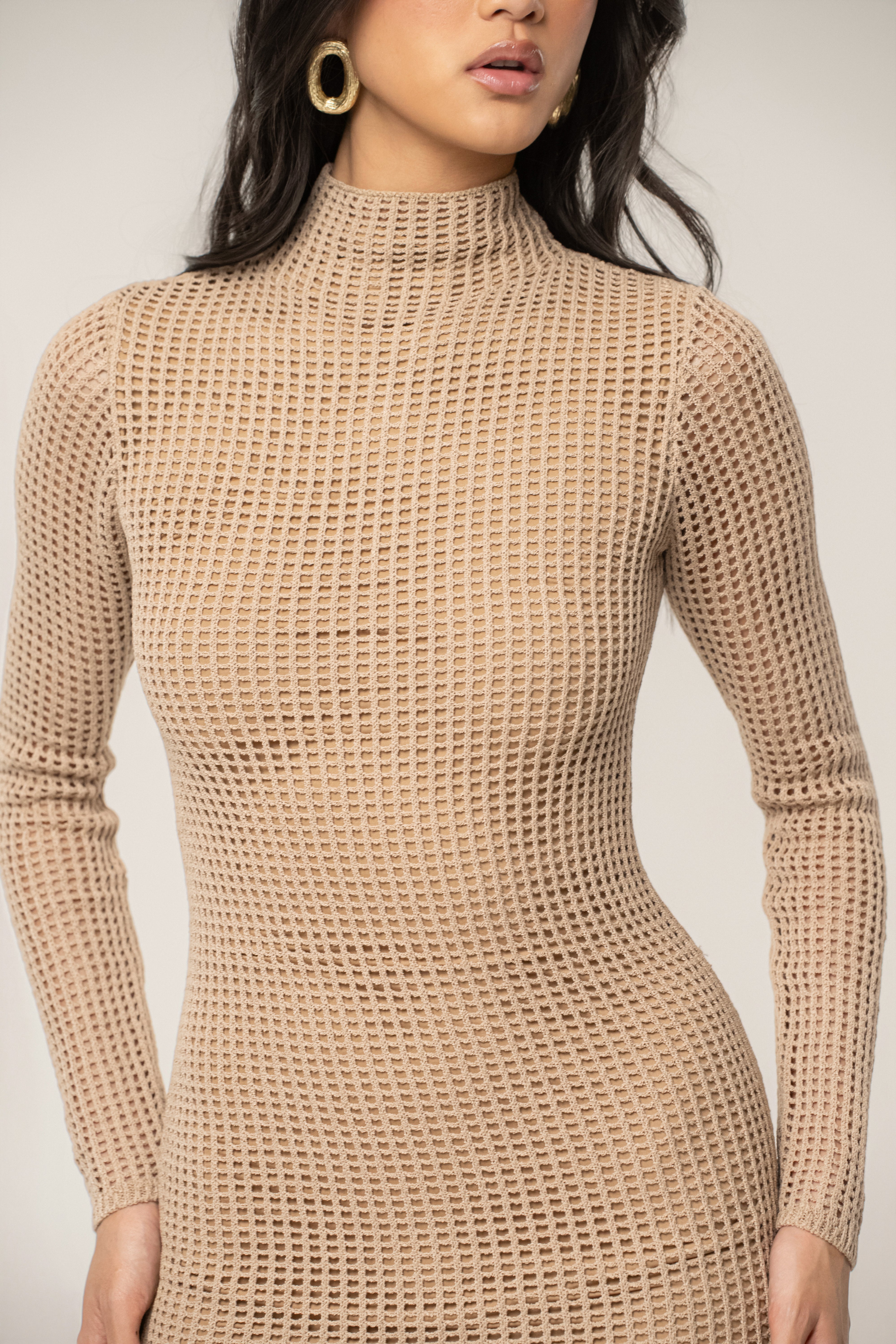 Beige Rosabelle Knit Maxi Dress - JLUXLABEL