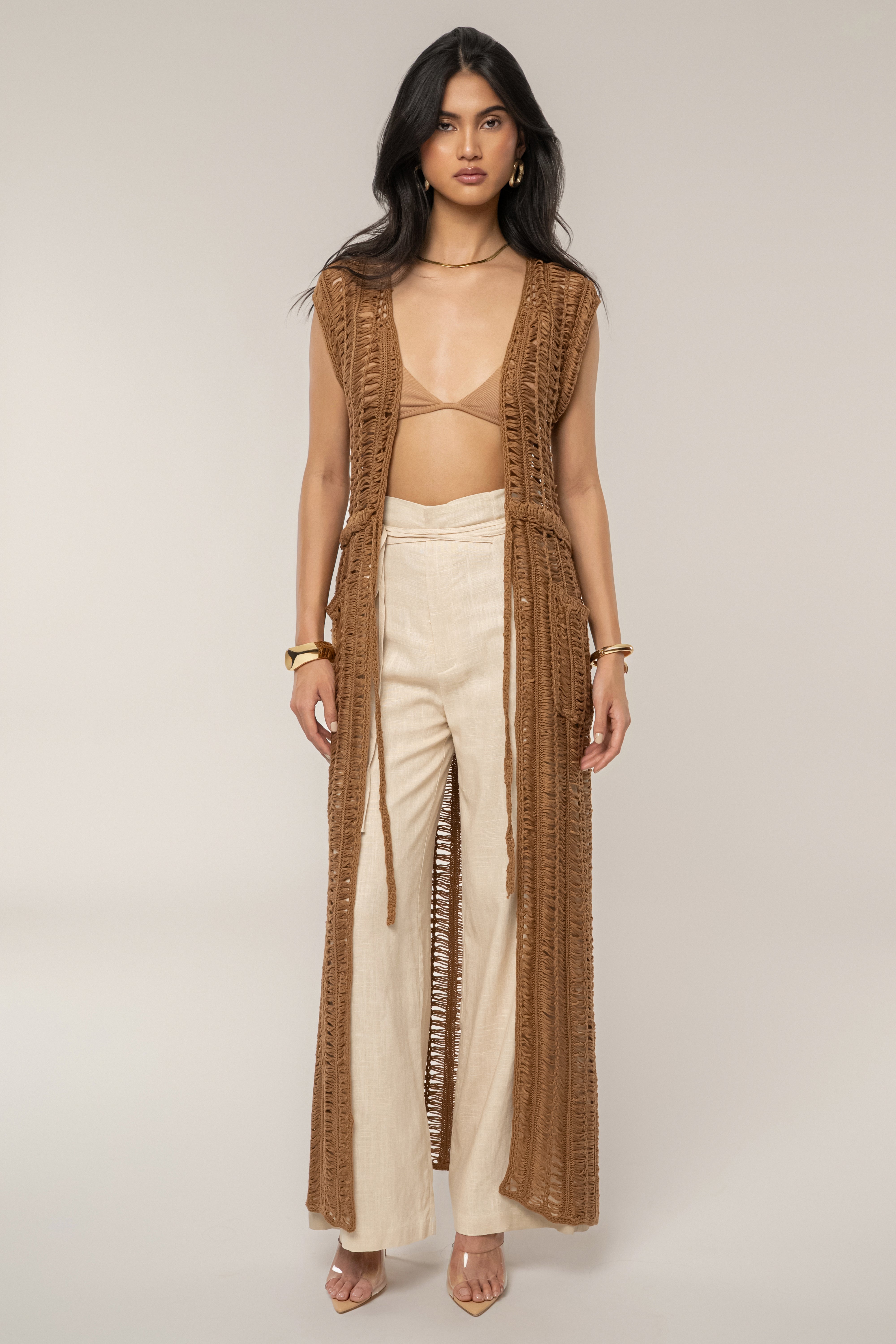 Taupe Marcelle Crochet Maxi Dress - JLUXLABEL