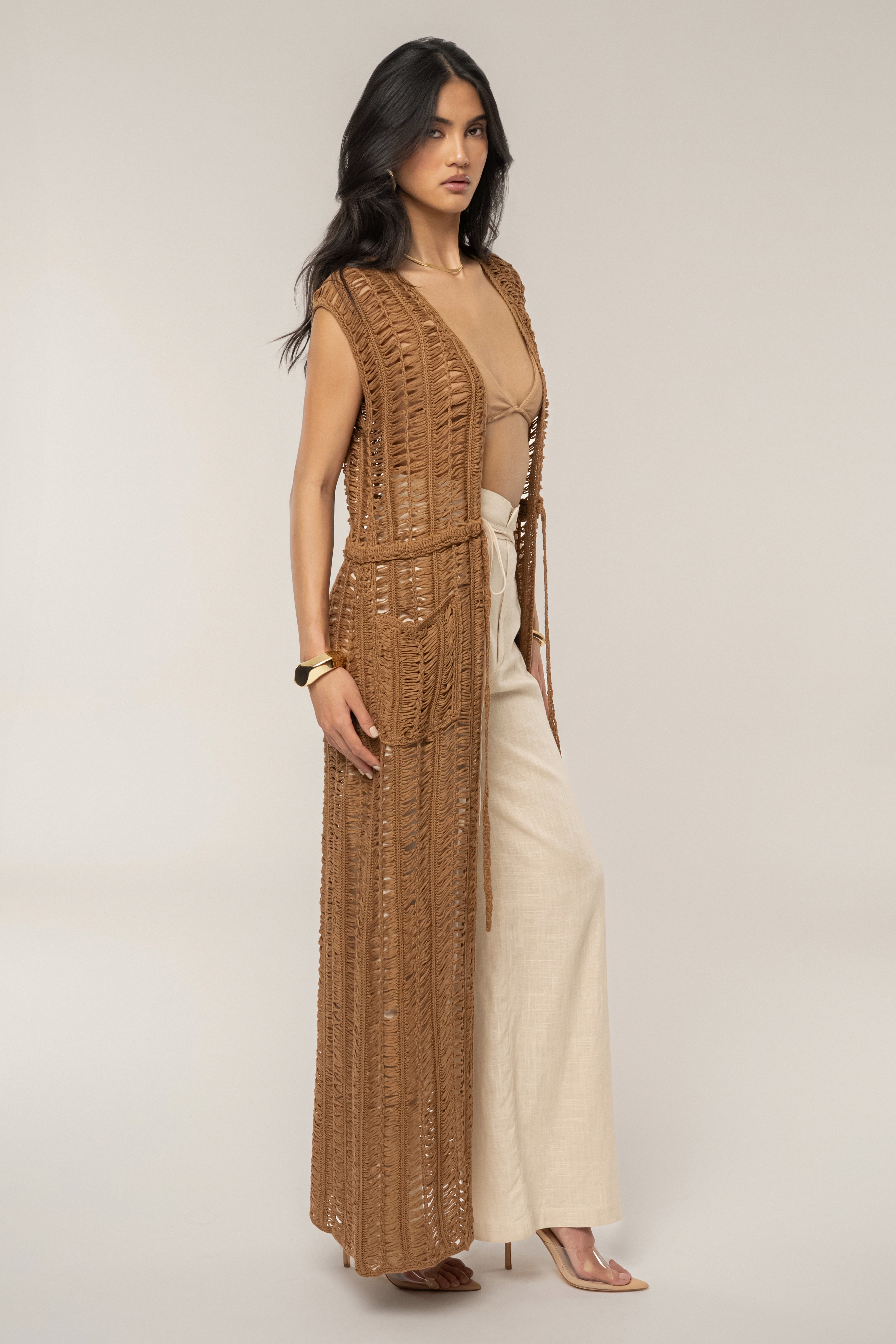 Taupe Marcelle Crochet Maxi Dress - JLUXLABEL