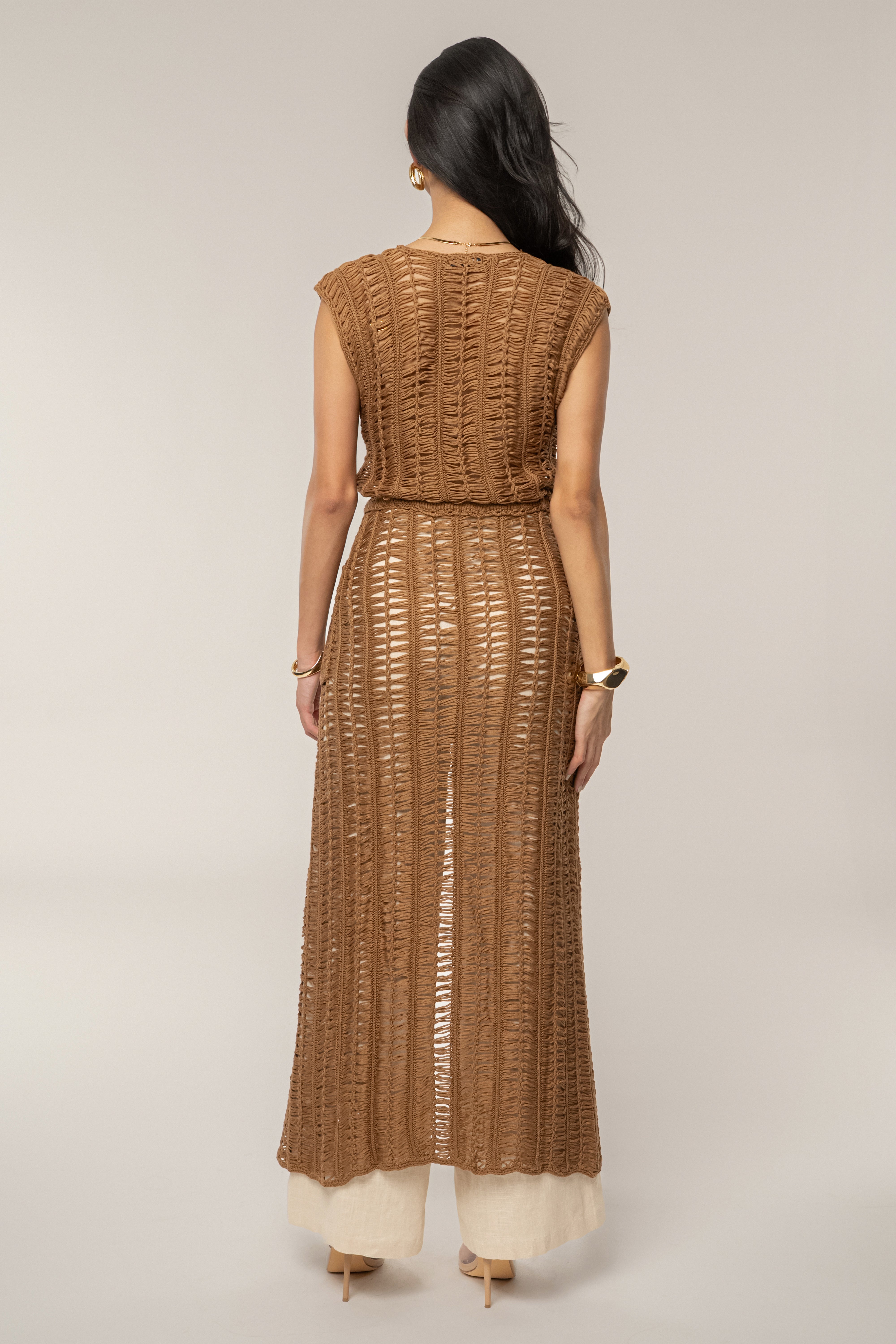 Taupe Marcelle Crochet Maxi Dress - JLUXLABEL