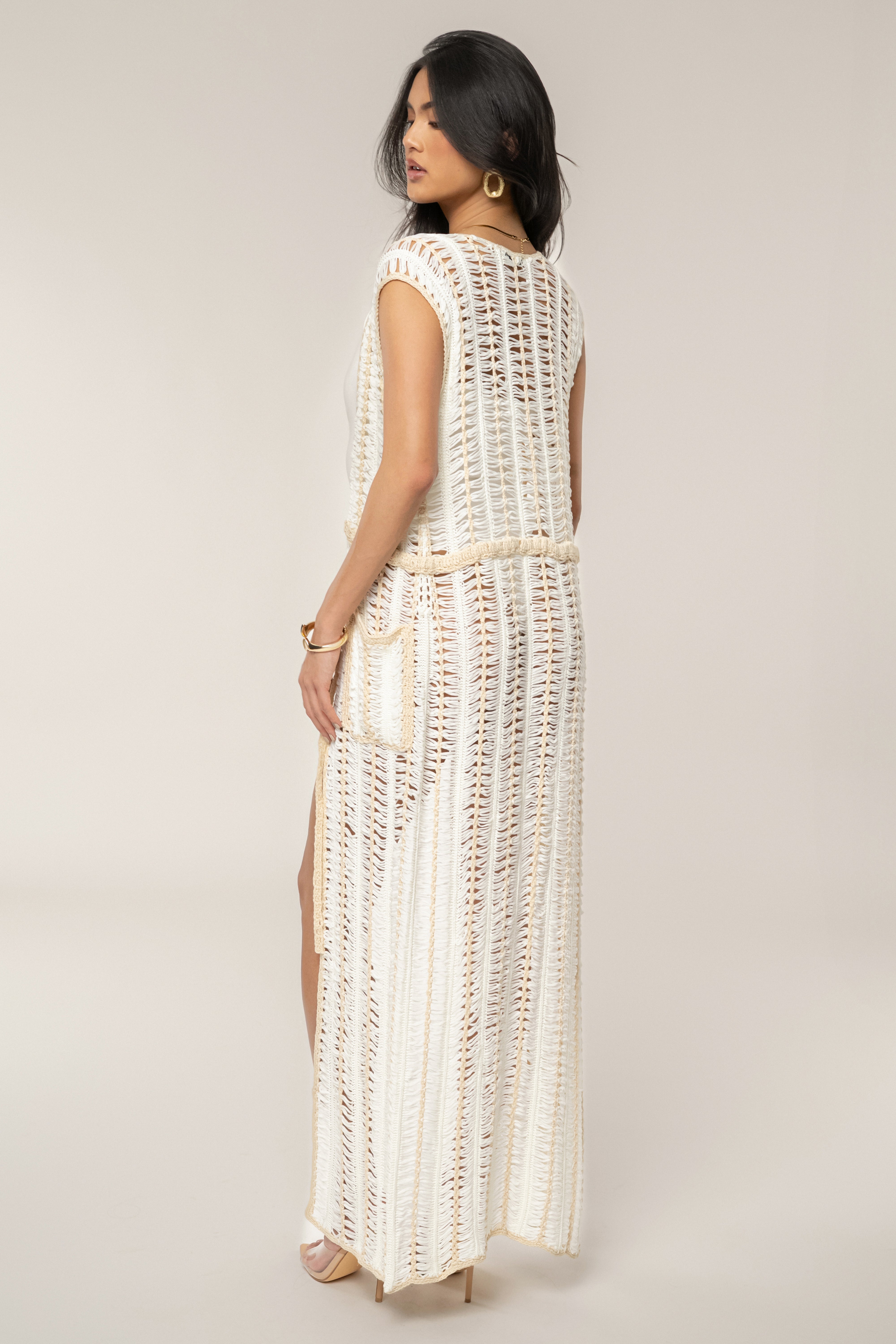 Ivory/Beige Marcelle Crochet Maxi Dress - JLUXLABEL