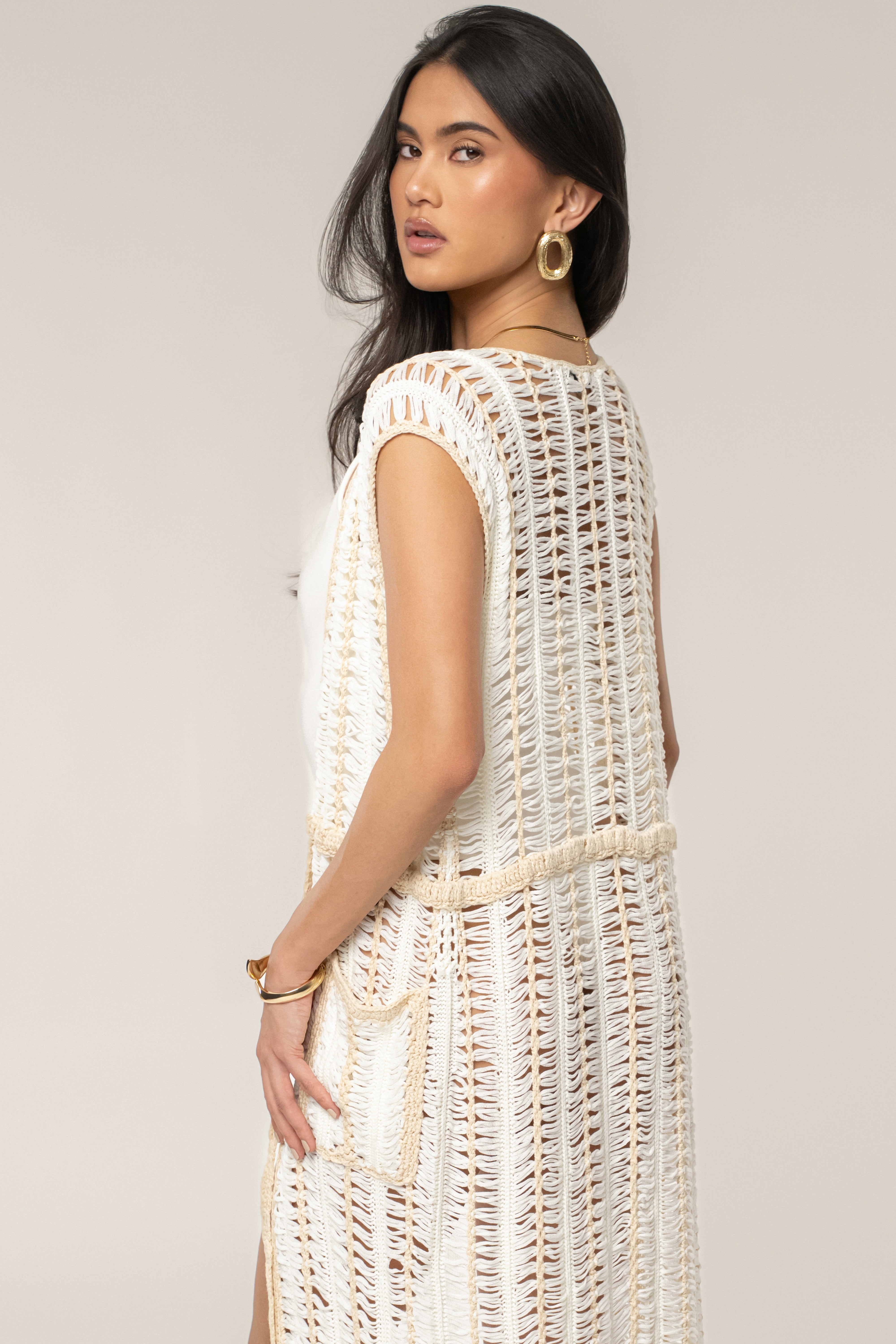 Ivory/Beige Marcelle Crochet Maxi Dress - JLUXLABEL