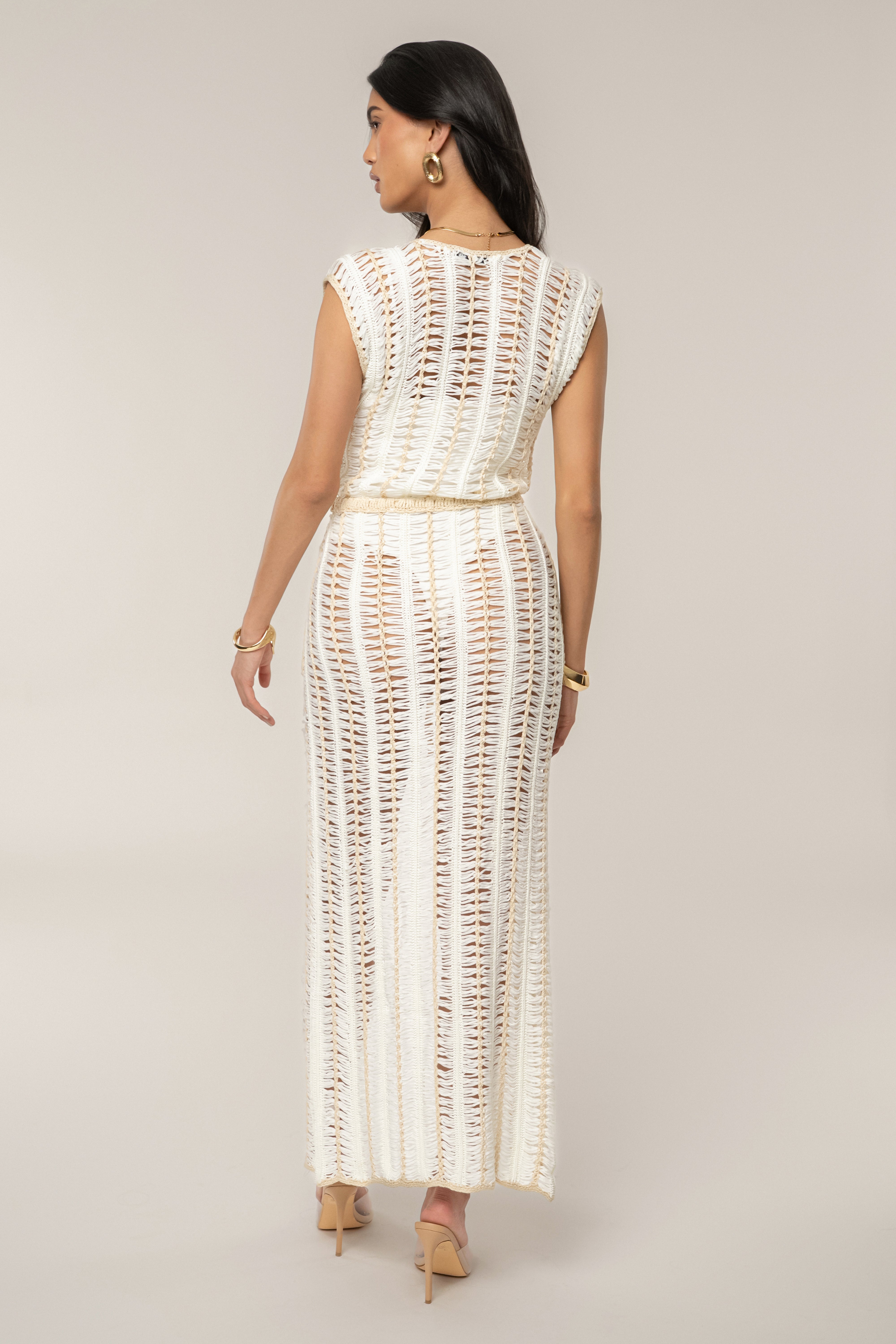 Ivory/Beige Marcelle Crochet Maxi Dress - JLUXLABEL