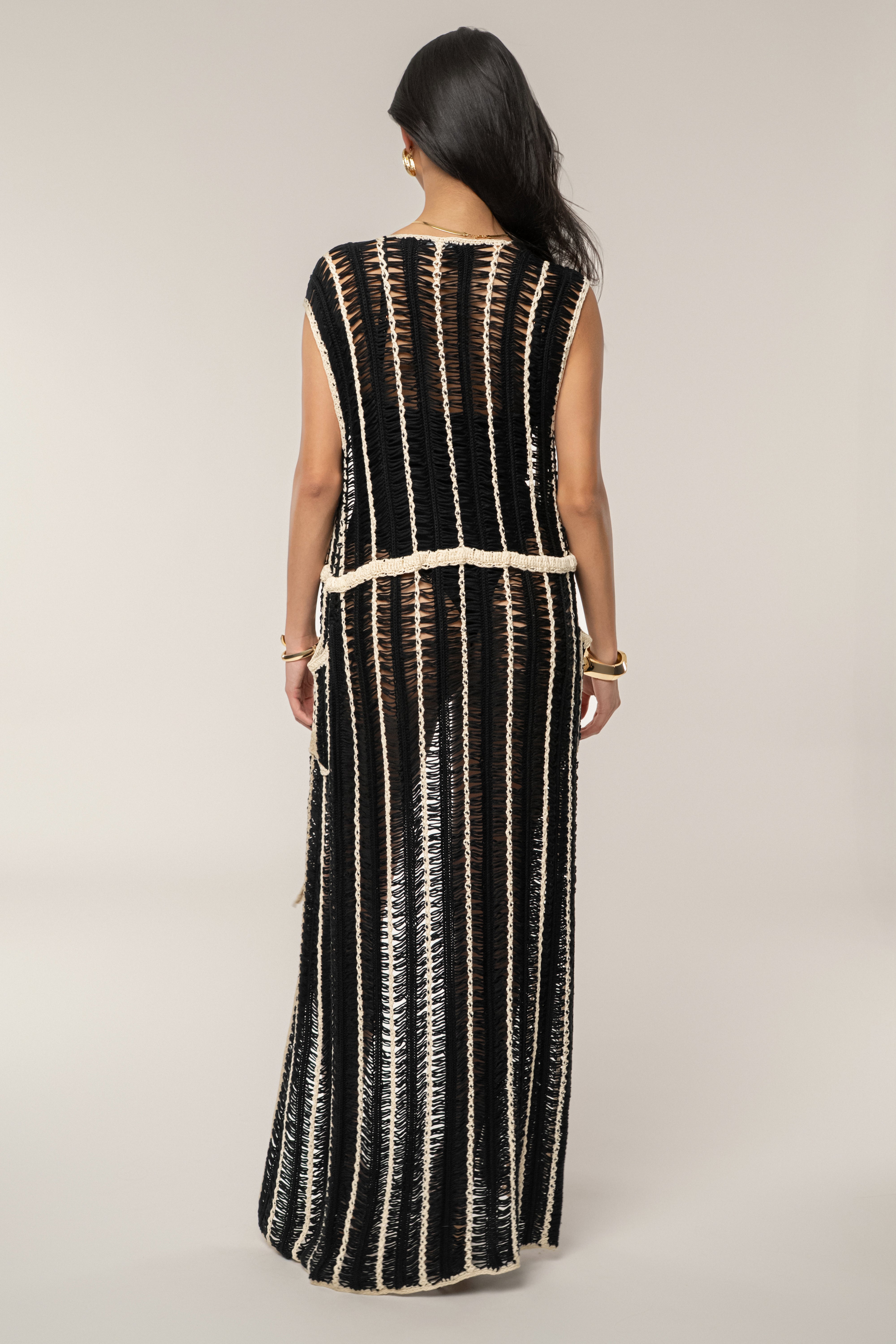 Black/Beige Marcelle Crochet Maxi Dress - JLUXLABEL
