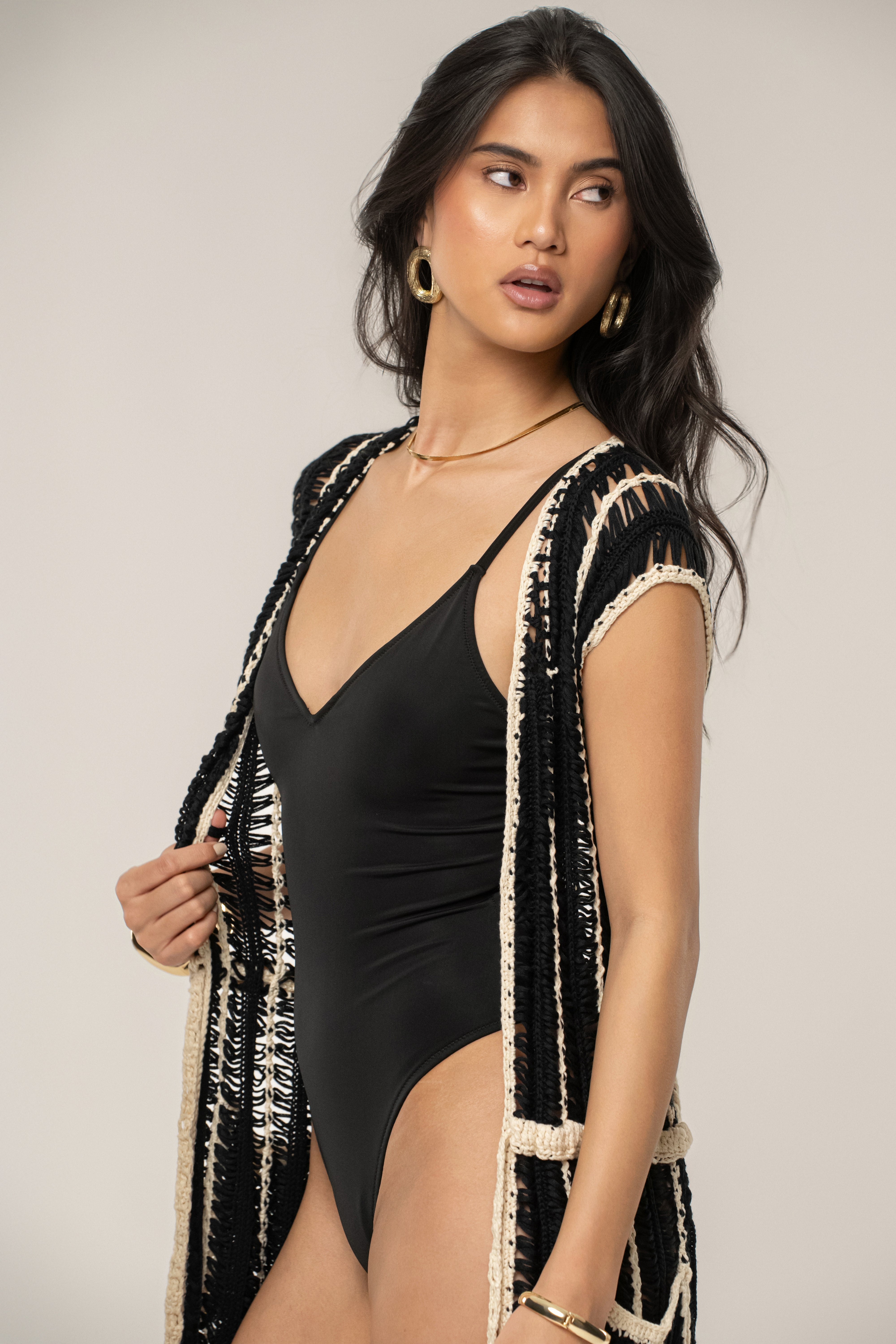 Black/Beige Marcelle Crochet Maxi Dress - JLUXLABEL