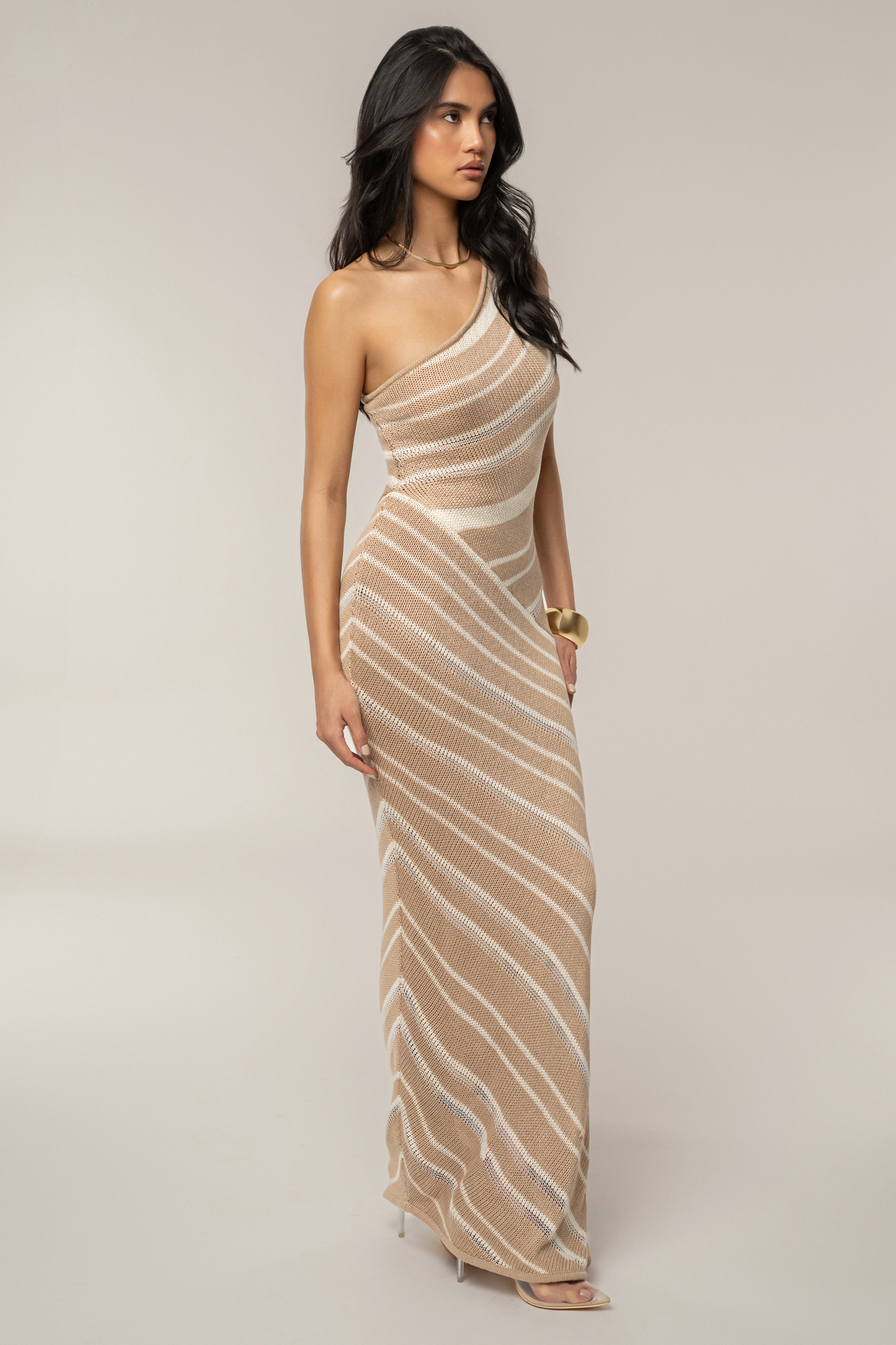 Beige/Ivory Sanibel Ruched Maxi Knit Dress - JLUXLABEL