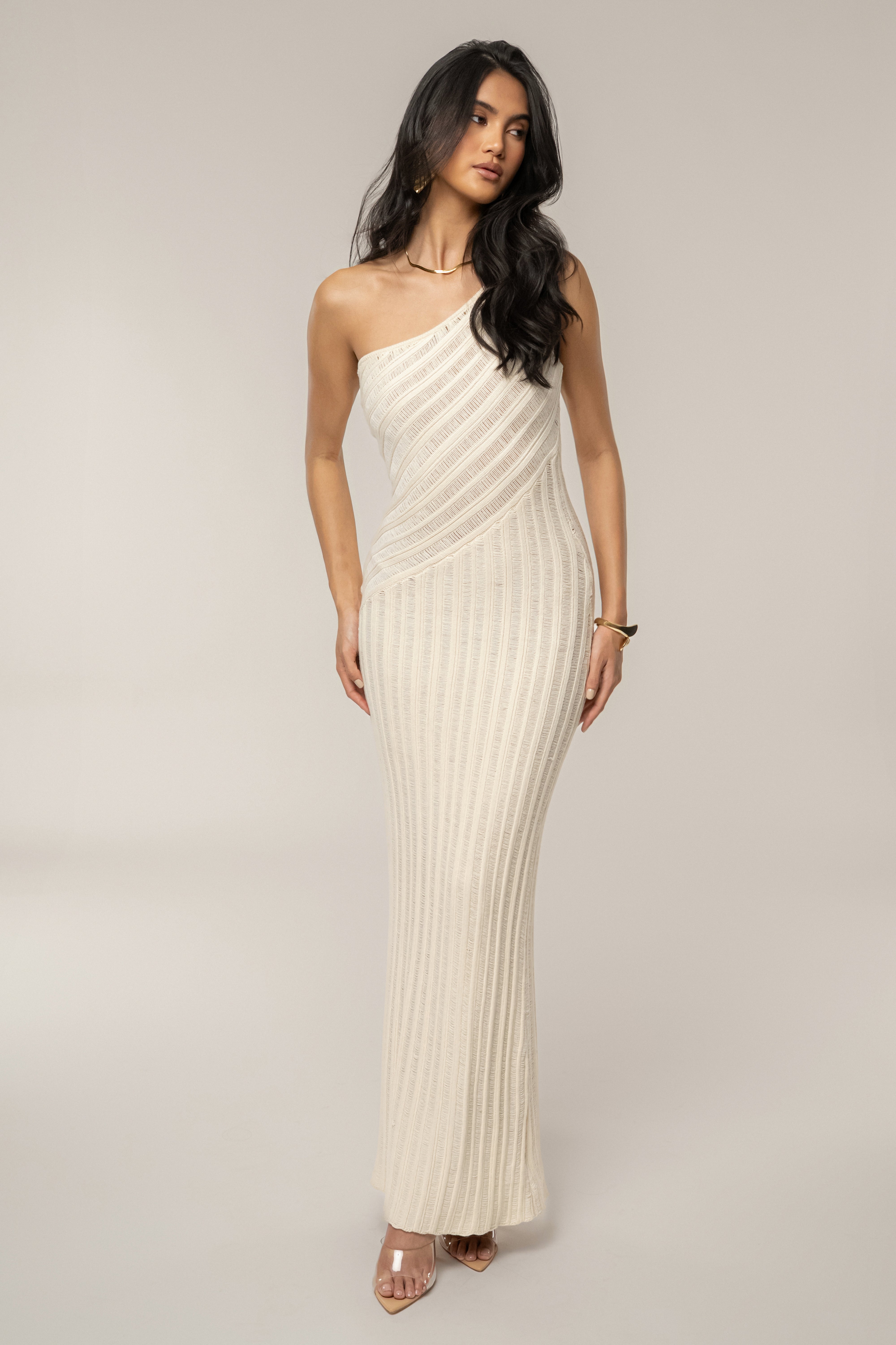 Ivory Fringe Knit Maxi Dress - JLUXLABEL