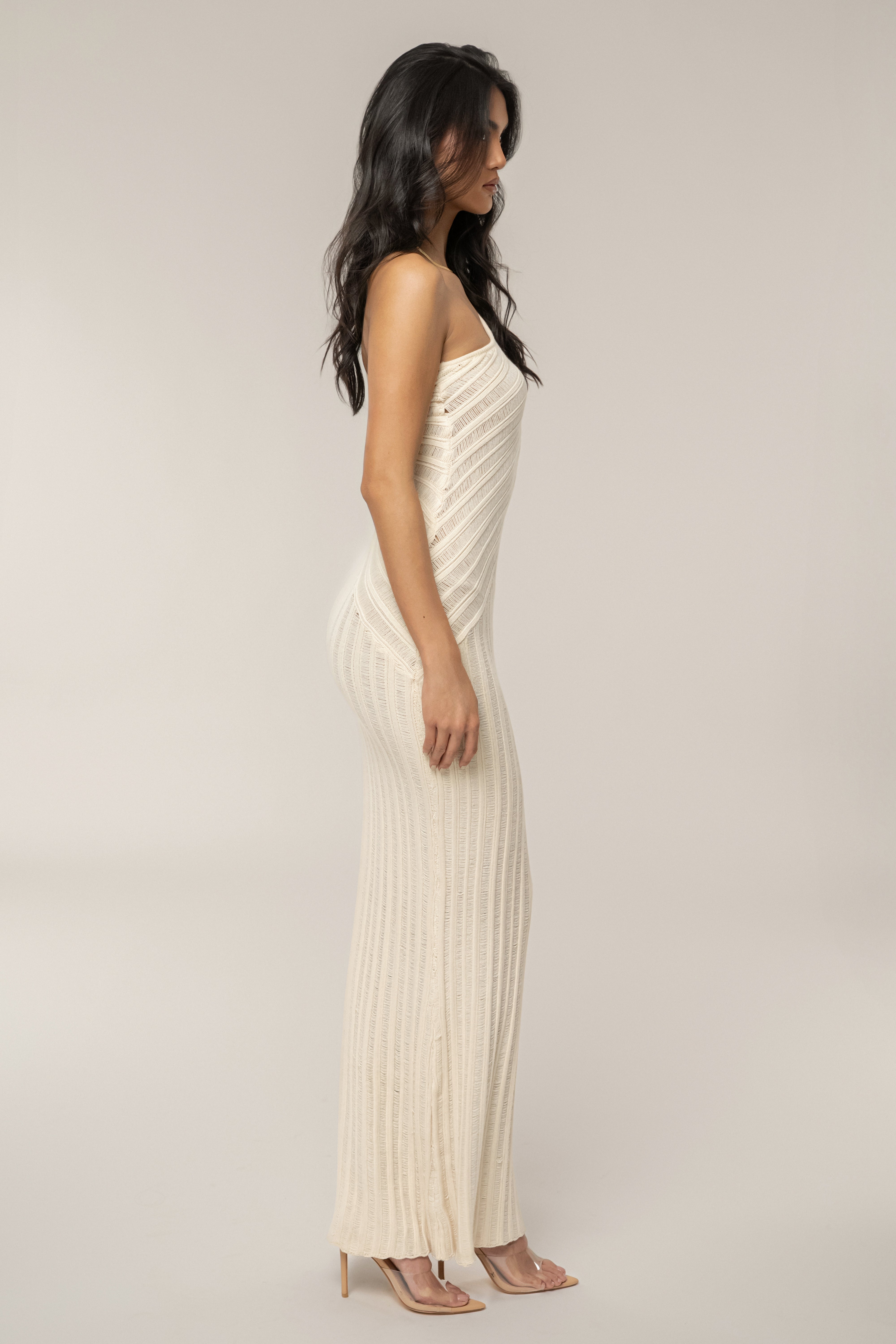 Ivory Fringe Knit Maxi Dress - JLUXLABEL