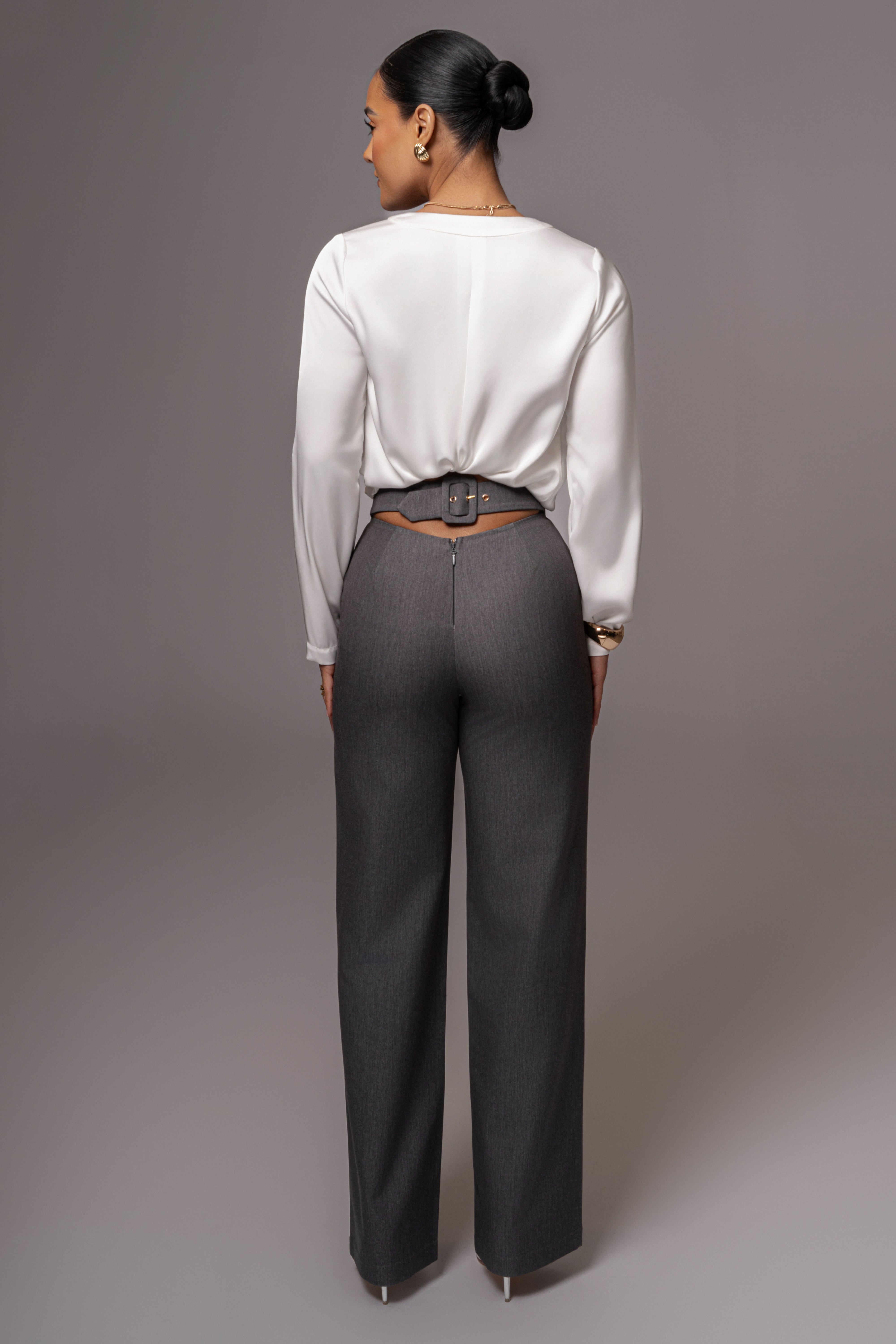 Grey Status Belted Pants - JLUXLABEL