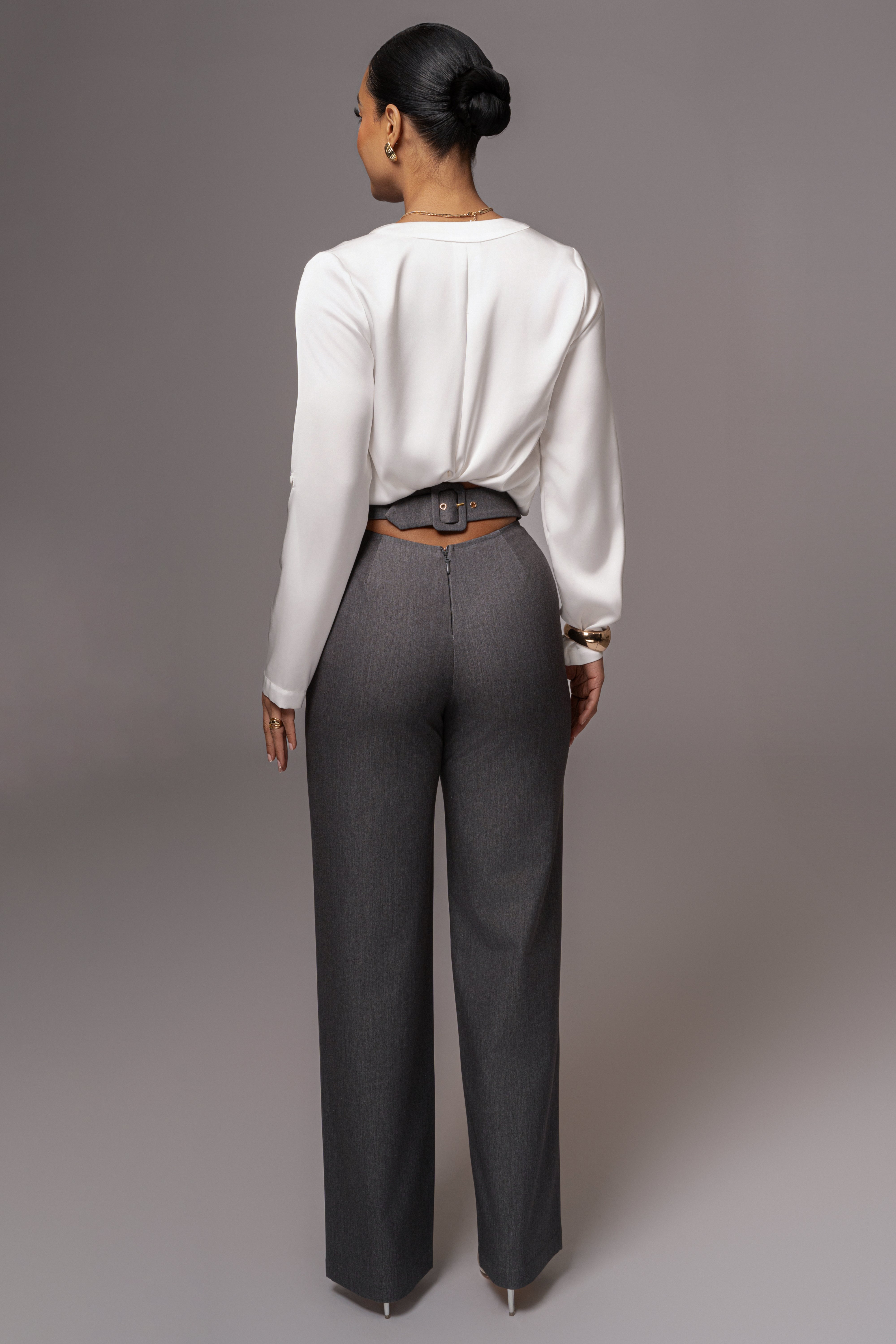 Grey Status Belted Pants - JLUXLABEL