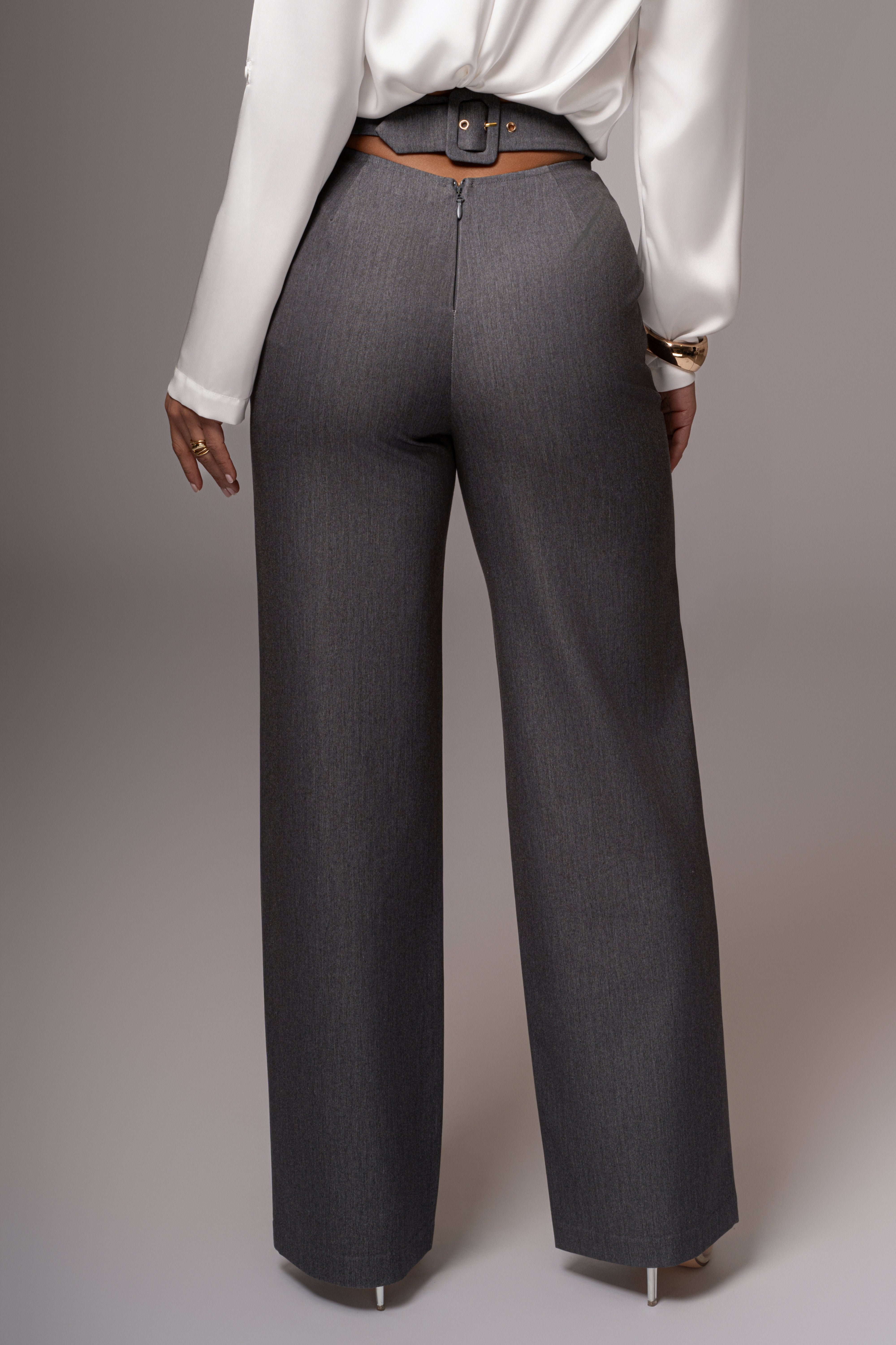 Grey Status Belted Pants - JLUXLABEL