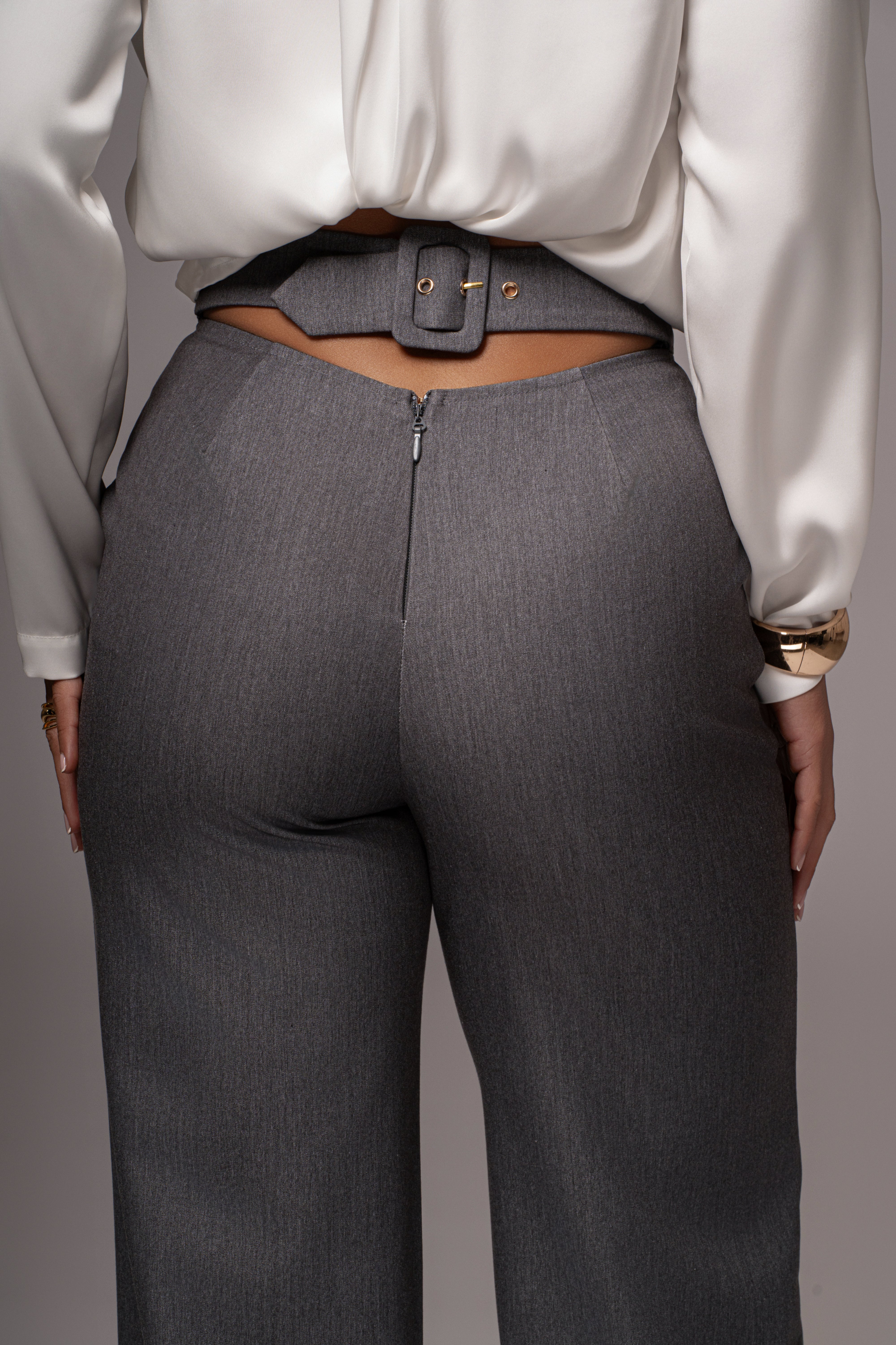 Grey Status Belted Pants - JLUXLABEL