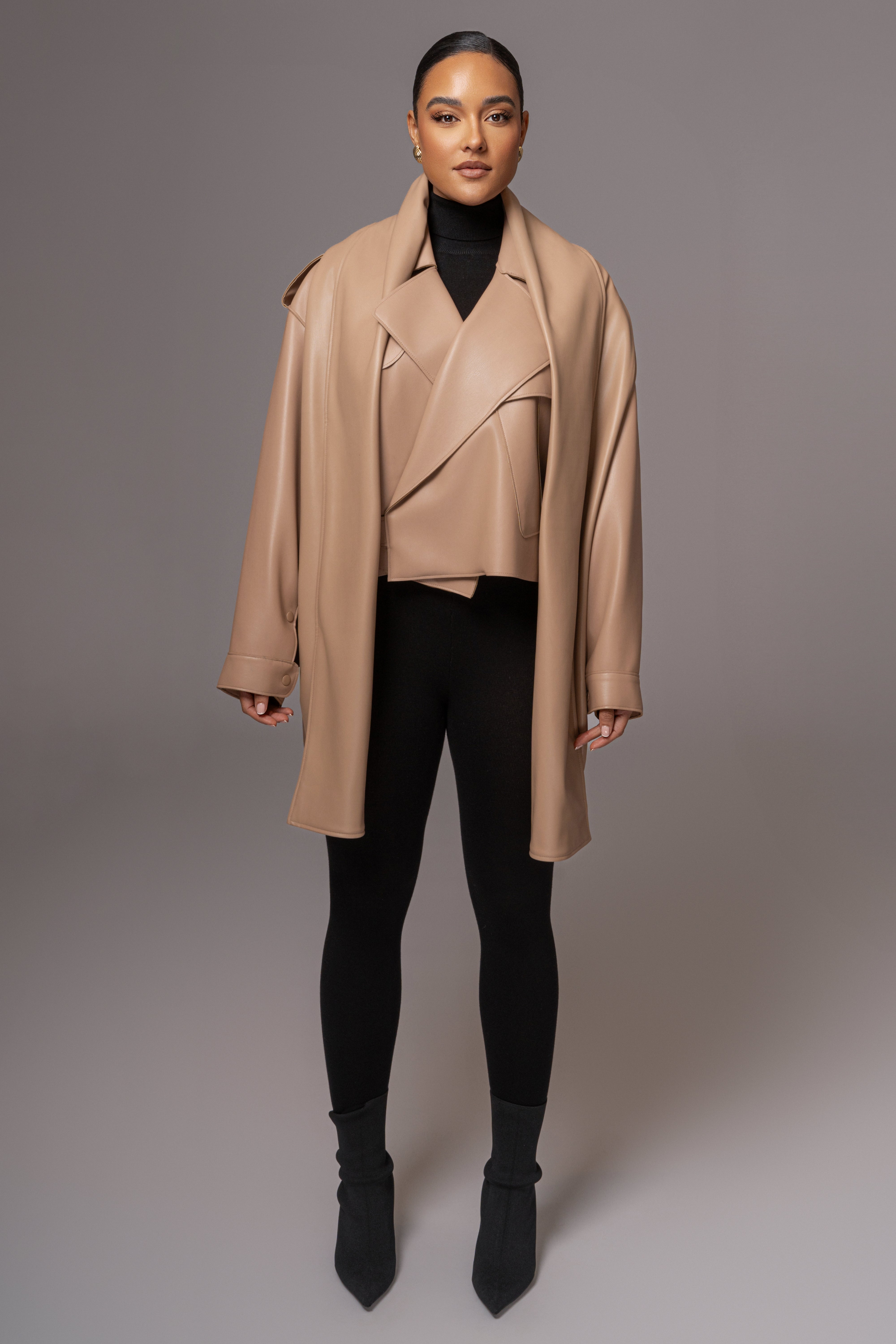 Tan Fine Faux Leather Scarf - JLUXLABEL