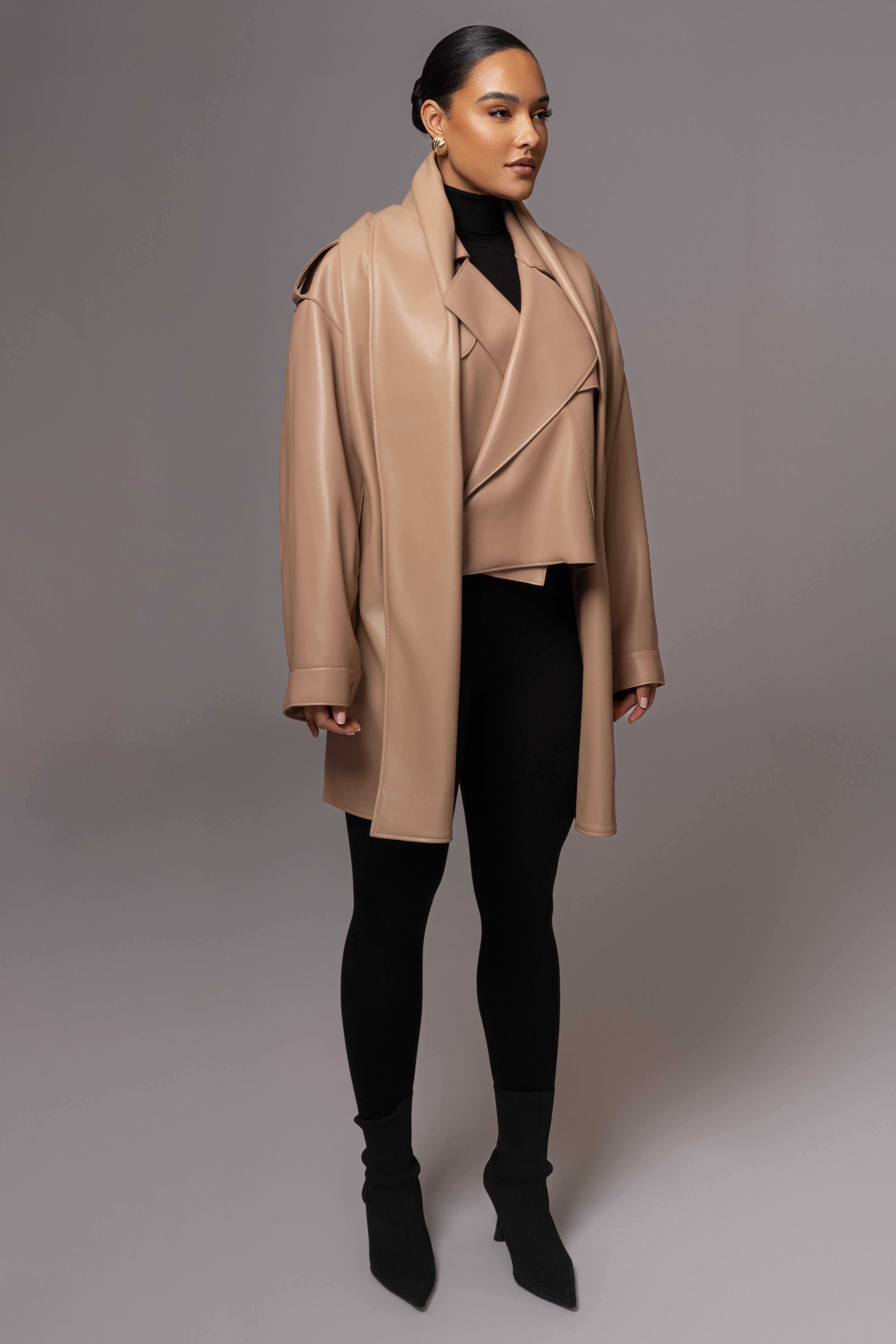 Tan Fine Faux Leather Scarf - JLUXLABEL