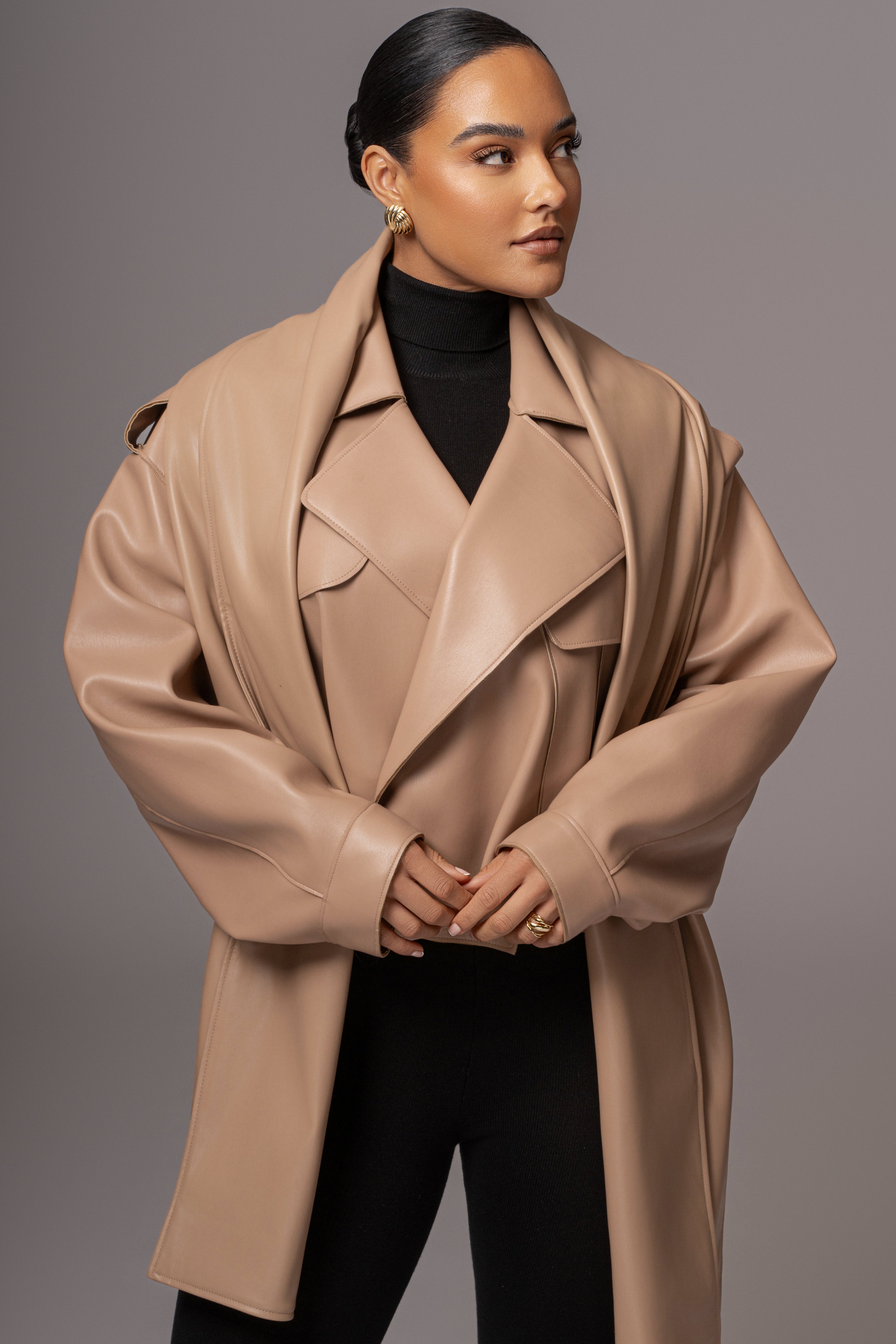 Tan Fine Faux Leather Scarf - JLUXLABEL