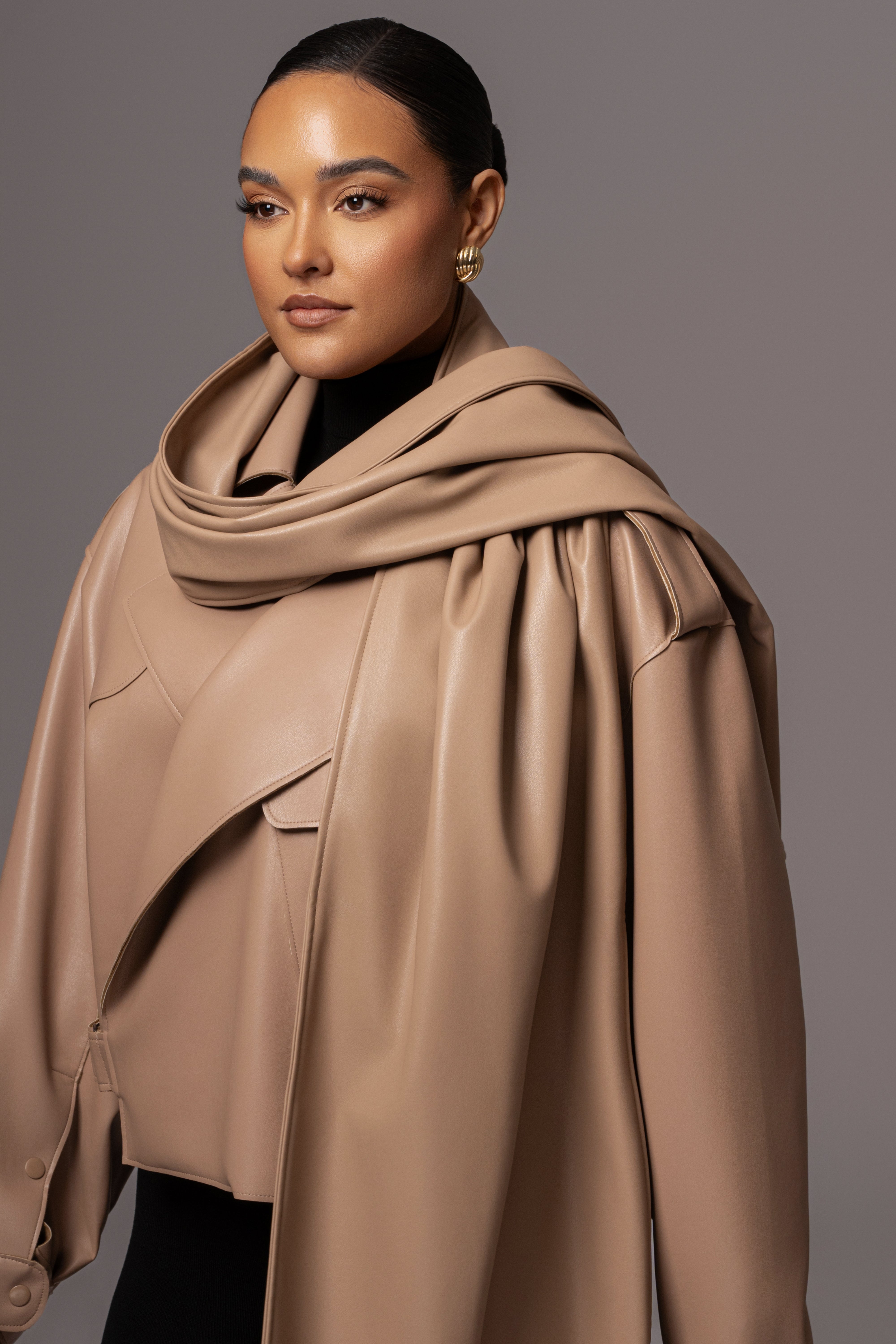 Tan Fine Faux Leather Scarf - JLUXLABEL