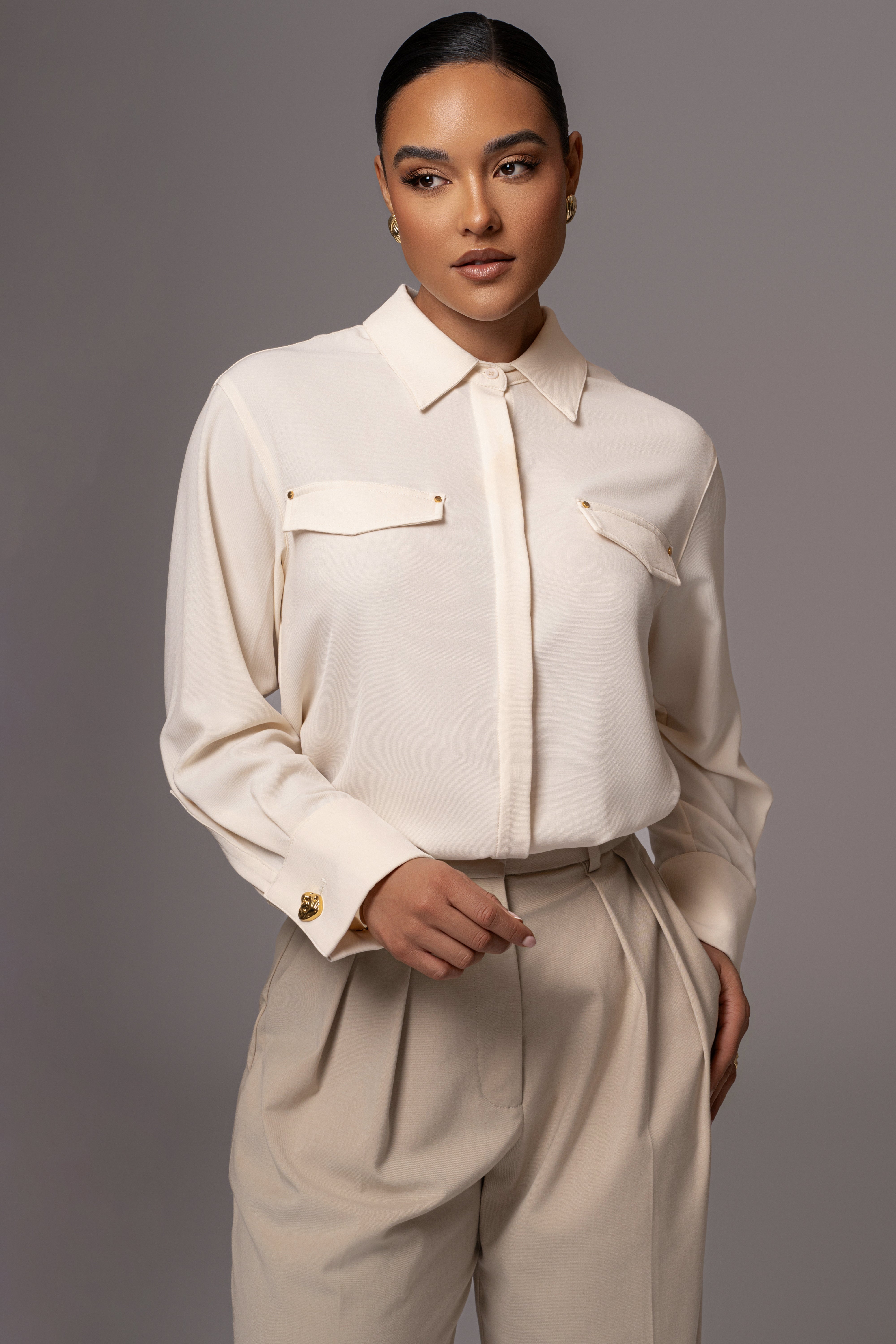 Buttercream Stella Button Up Shirt - JLUXLABEL