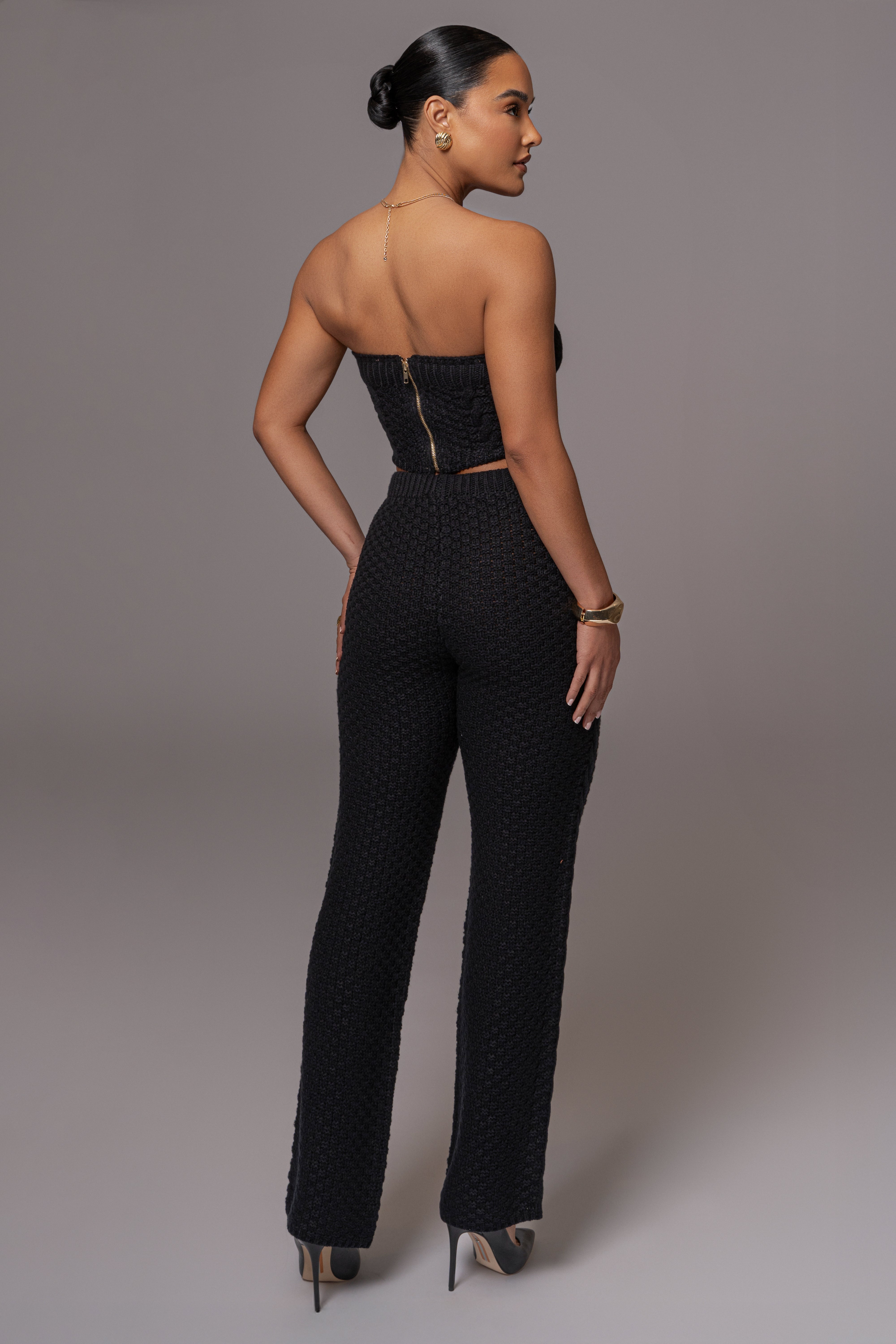 Black Carmela Cable Knit Top - JLUXLABEL